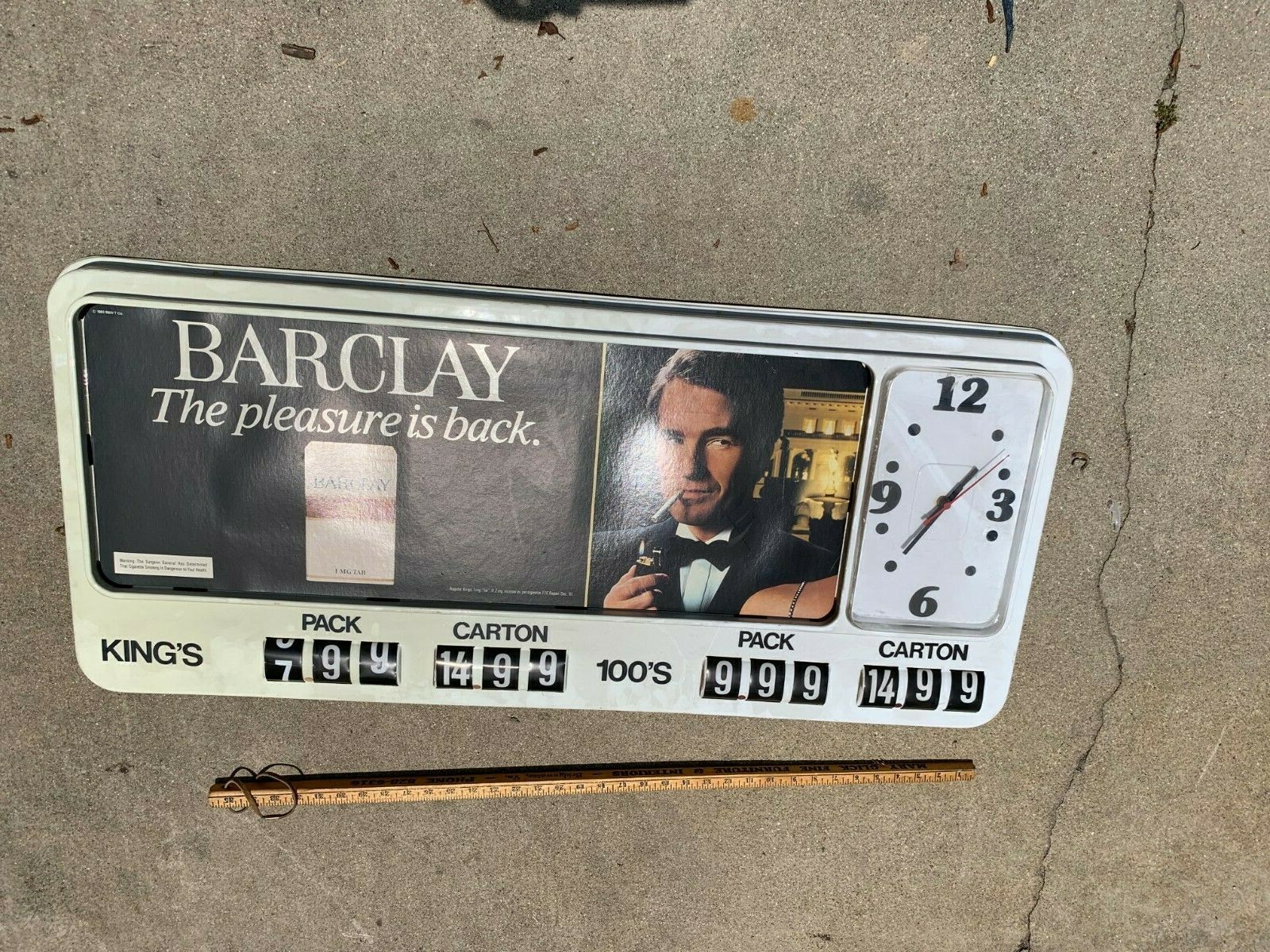 VTG Barclay Cigarette The Pleasure Is Back Clock Sign Store Display Rare 19×42″