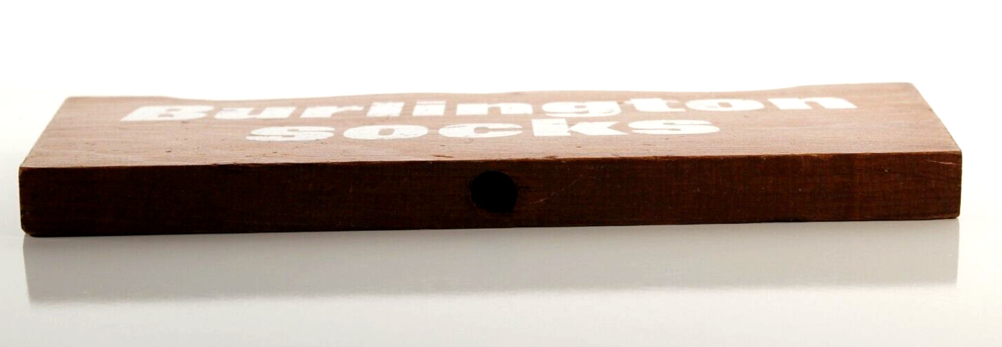 Burlington Socks Store Wood Counter Sign Vintage – Missing Pole, 12″ Wide