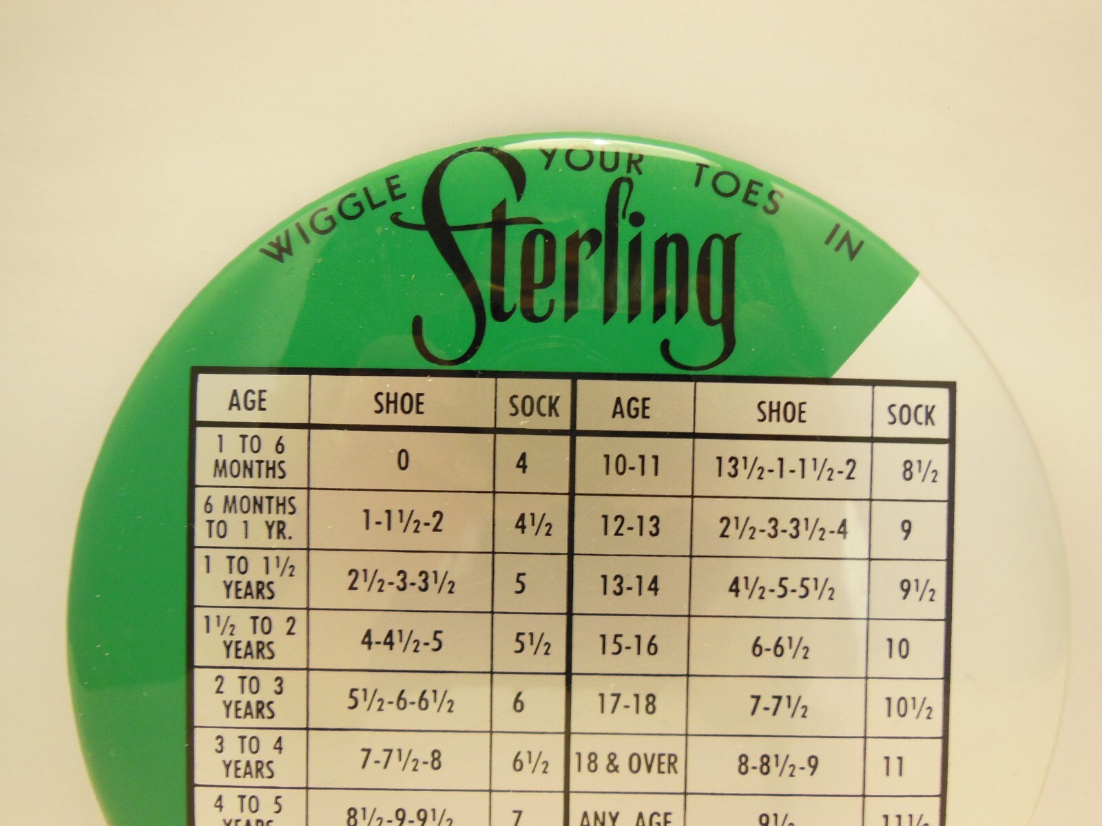 STERLING CELLULOID HOSIERY SIZE CHART STORE COUNTER DISPLAY HANG OR EASEL BACK
