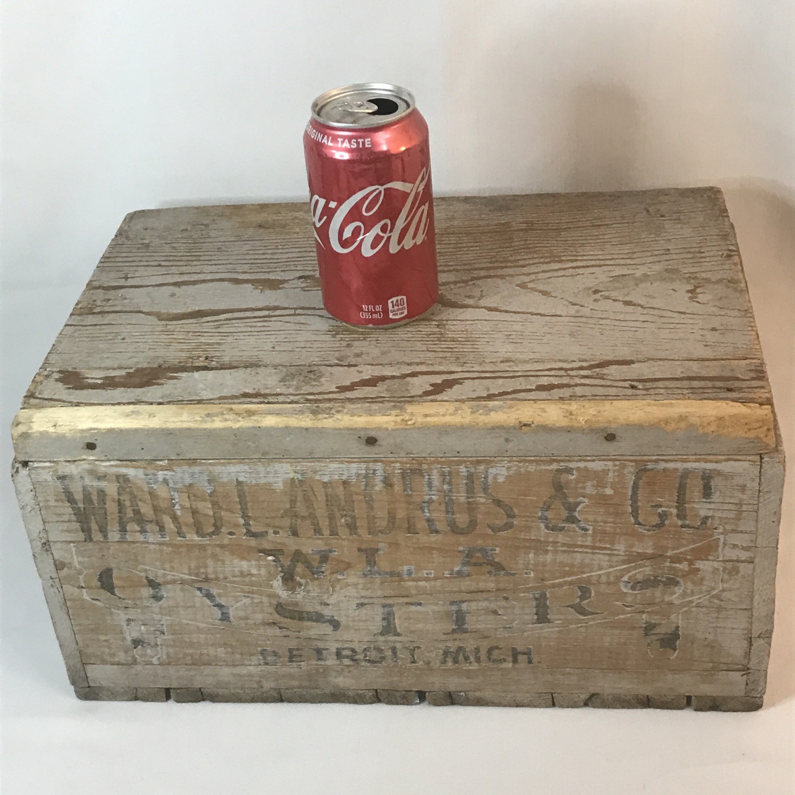 Antique Ward L Andrus Co Oysters Shipping Crate Wood Box Advertising Detroit Can