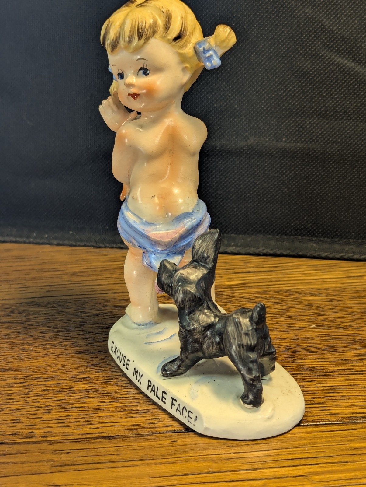 1950’s COPPERTONE Girl & Dog Ceramic Figurine “Excuse My Pale Face!”