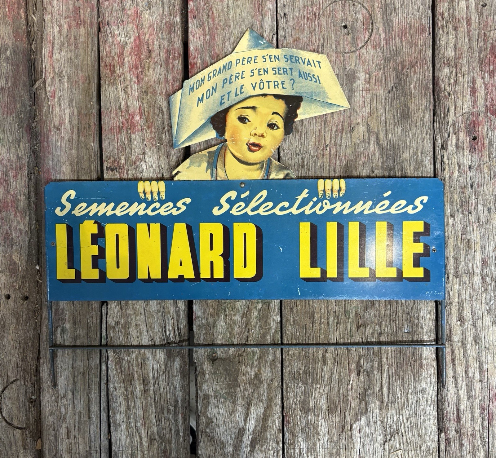 RARE Early Die Cut French Leonard Lille Seeds Advertising Display Rack Sign