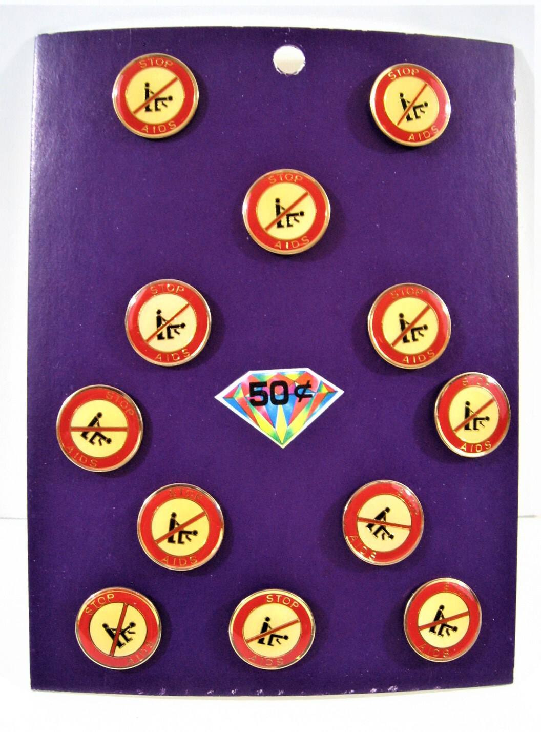 Vintage Stop Aids Promo Pin Display 12 On Card Old Stock