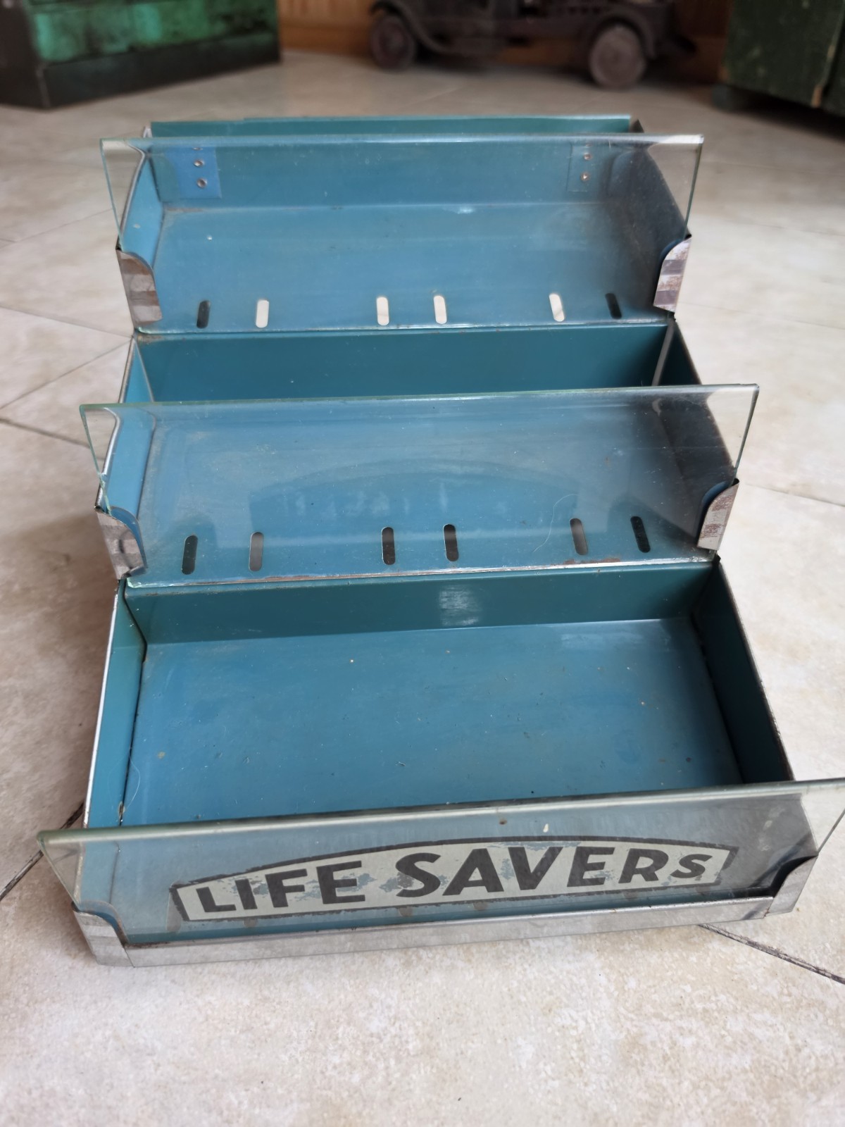Original Vintage c. 1930’s LIFESAVERS Metal & Glass Countertop Candy Display
