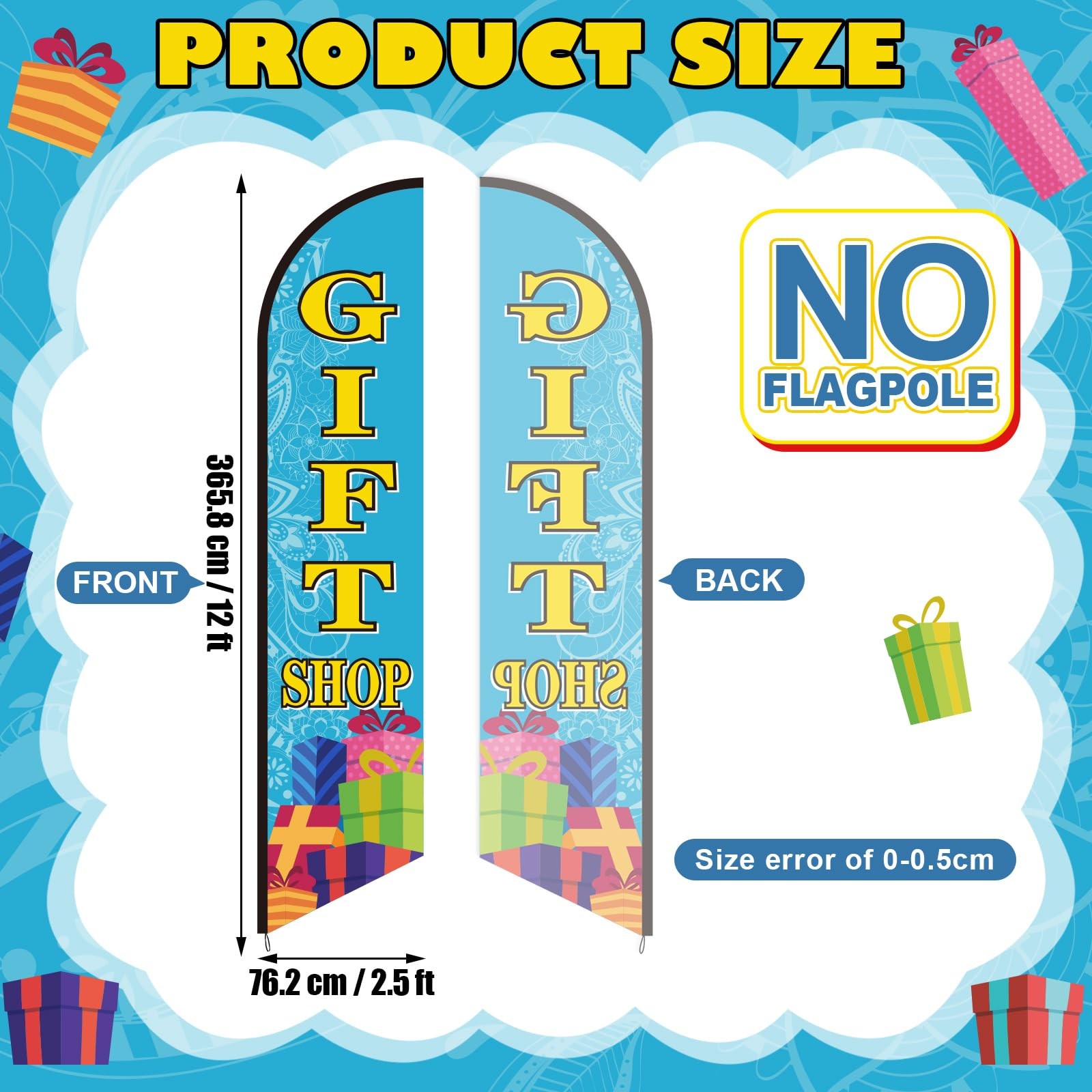 Mindsoft 2.5x12ft Gift Shop Feather Flag Windless Single-Sided Outdoor Banner Bl