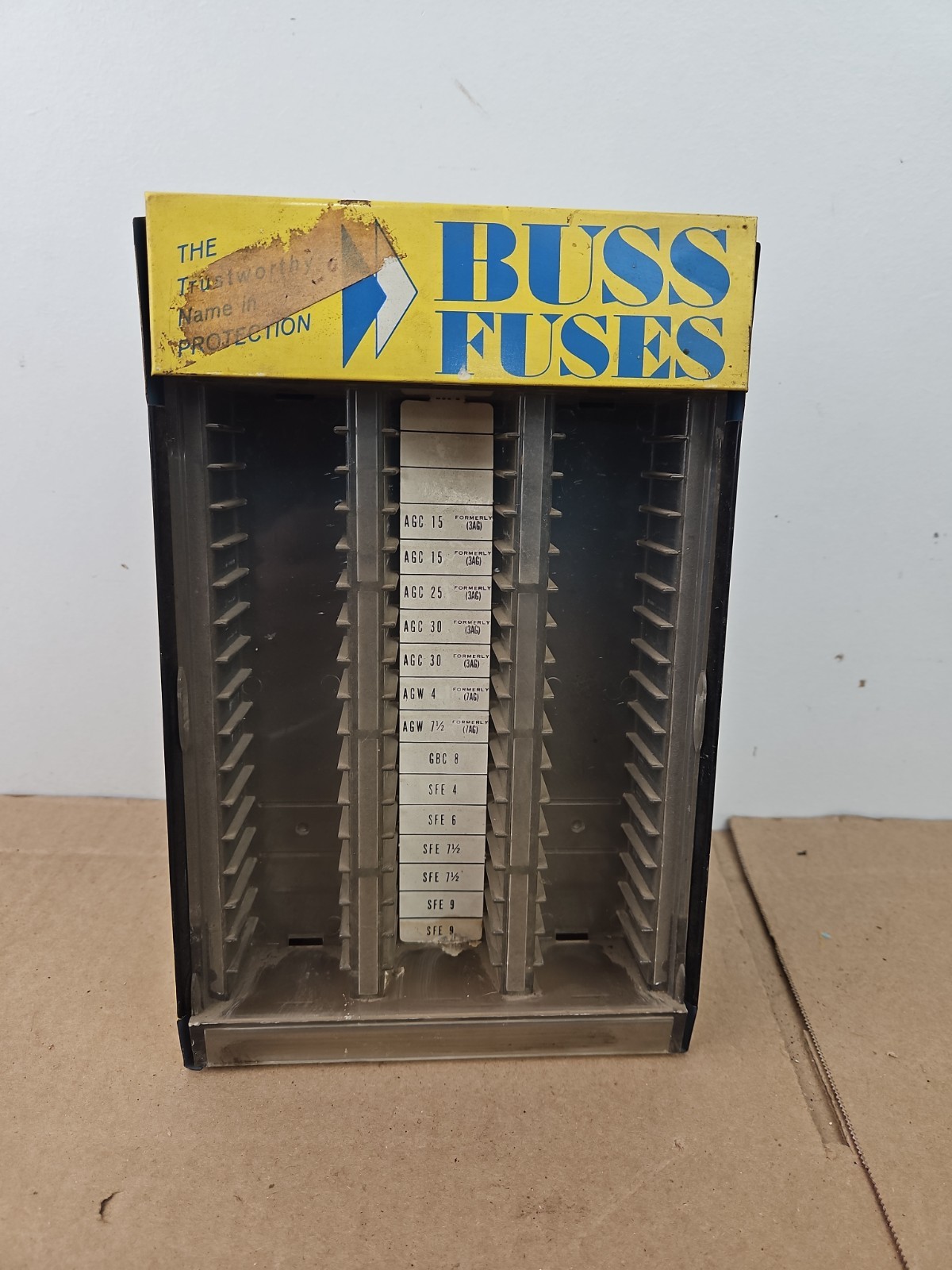 Vintage Buss Glass Fuses Metal Counter Display