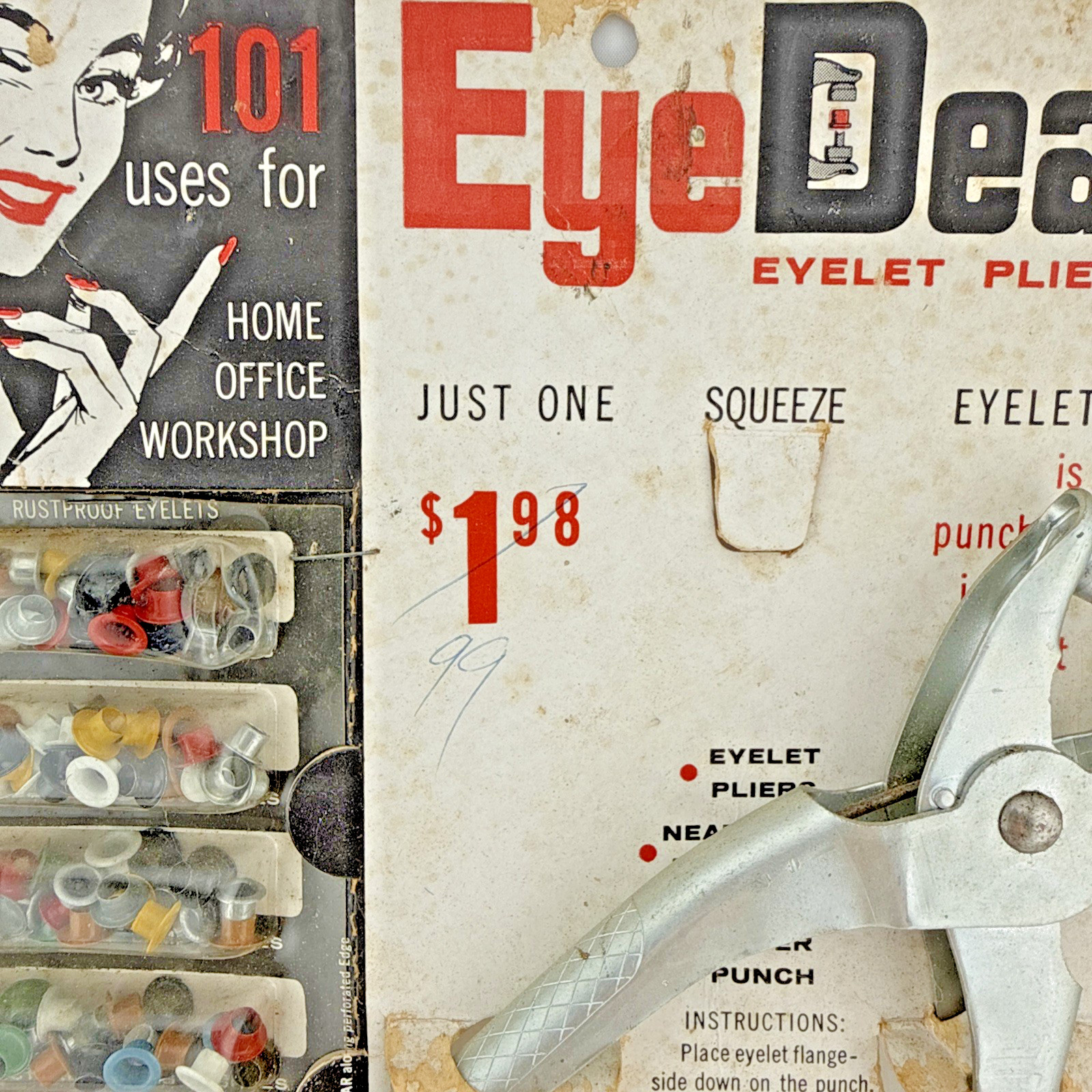 Vintage EyeDeal Eyelet Pliers & Eyelets Decorator Colors Original store Display