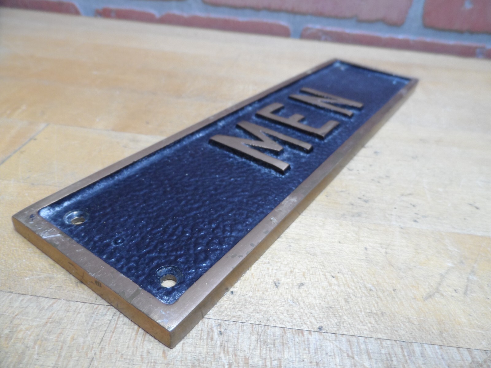MEN Old Thick Embossed Bronze Brass Sign Restroom Bathroom Bar Shop Gas Station