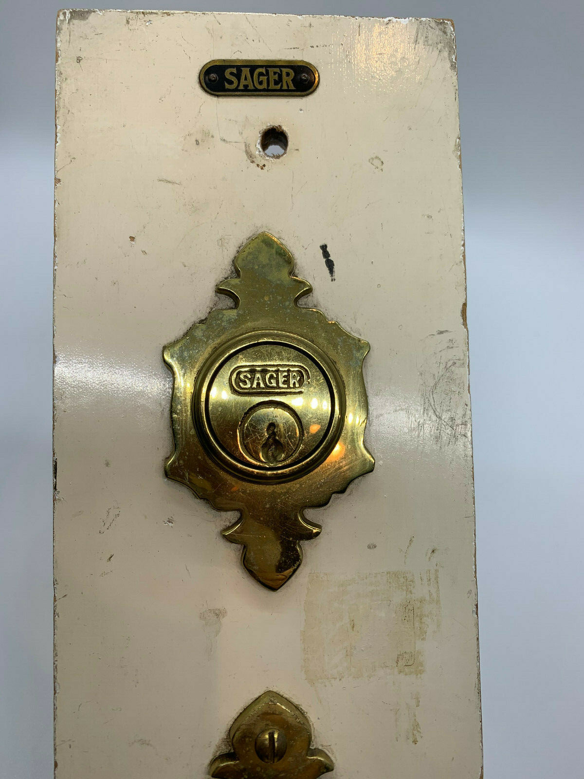 Vintage Sager Brass Door Handle Lock Advertising Hardware Store Easel Display