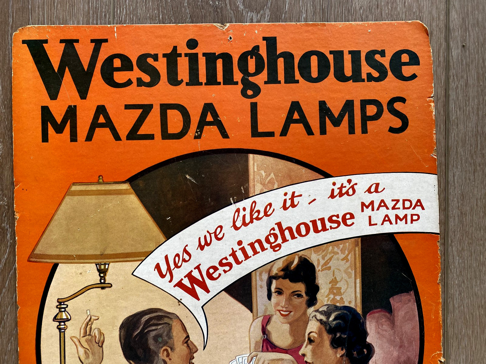 1920’s Westinghouse Mazda Lamps Cardboard Advertising Display Easel Sign 18 x 12