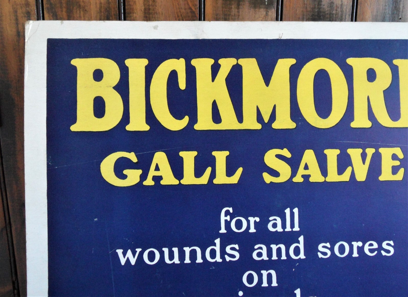 orig. 1940’s-50’s BICKMORE GALL SALVE Equine/Horse Easel-Back STORE DISPLAY SIGN