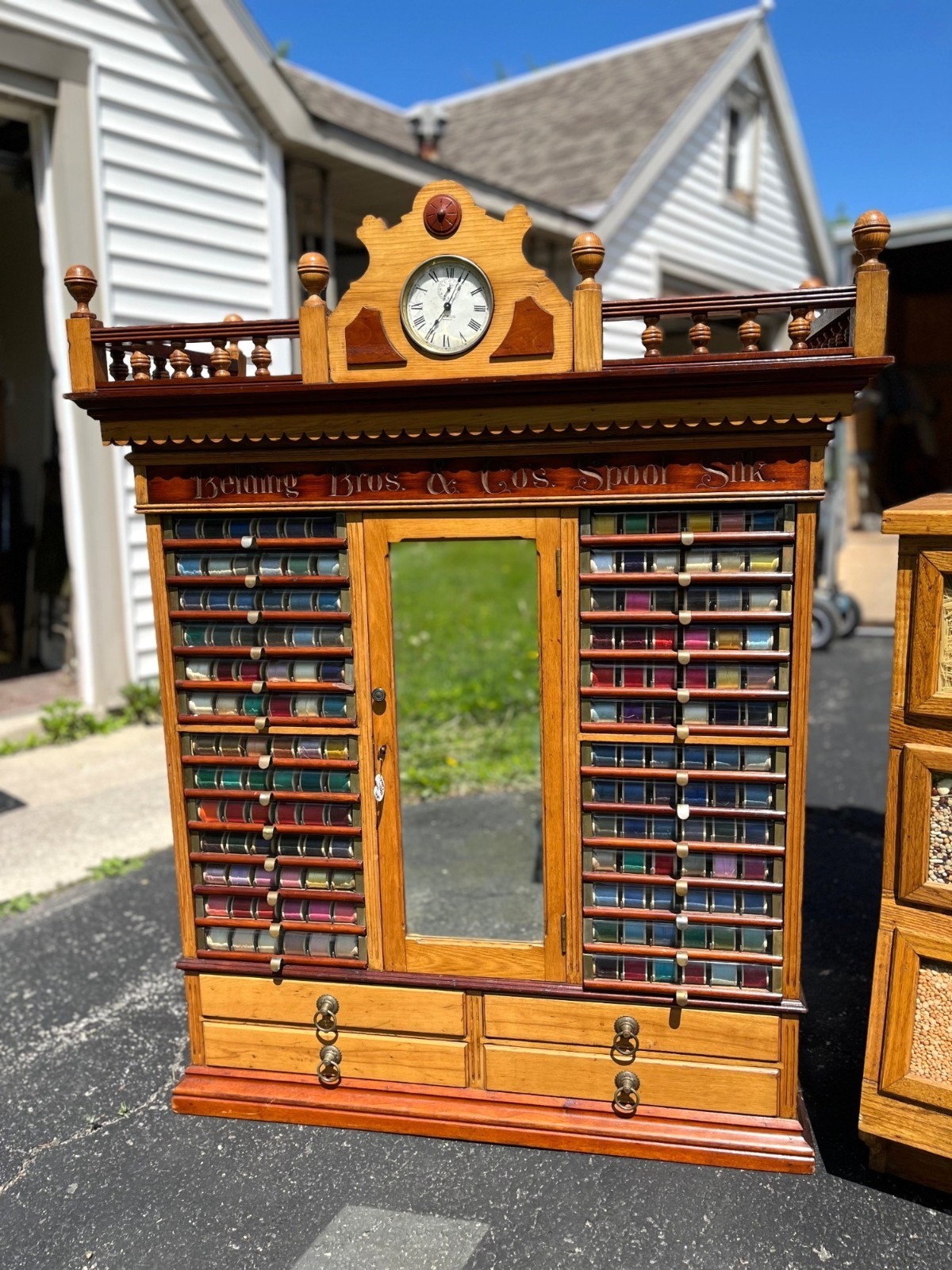 Original Antique 1900s Belding Silk Spool Country Store Advertising Cabinet