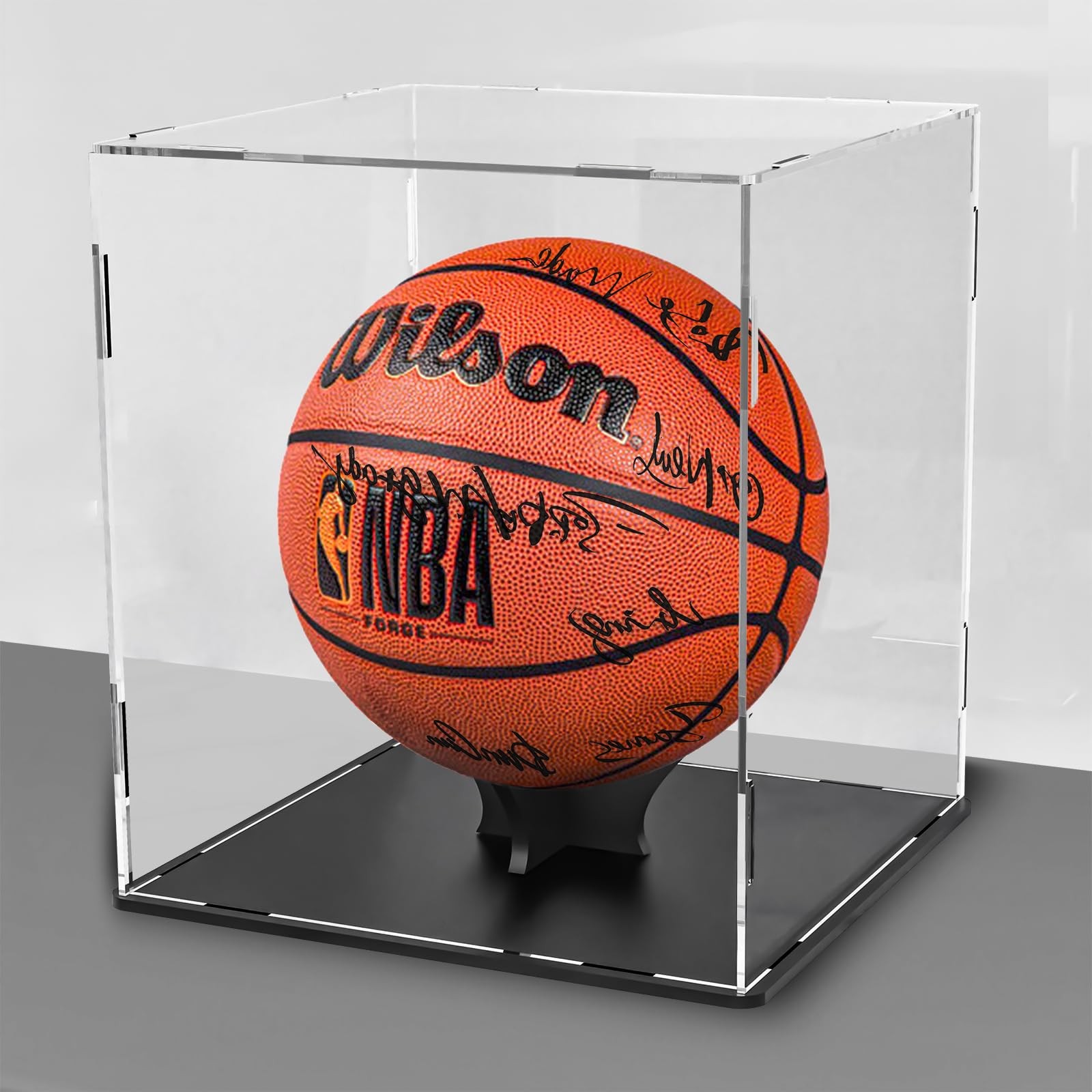Clear Basketball Display Case,Acrylic Soccer Ball 10″*10″*12″, Black