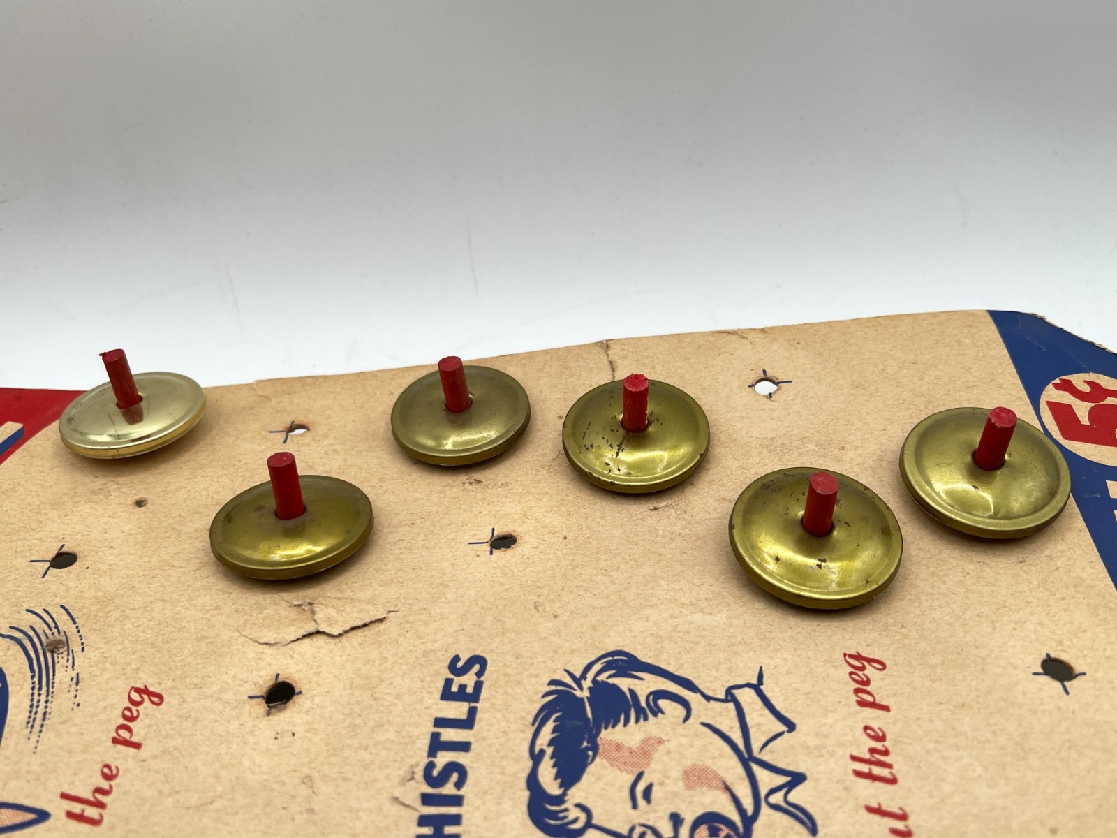Vintage Plattner 1940’s Spinning Whistle Store Display Card w/ 12 Spinning Tops
