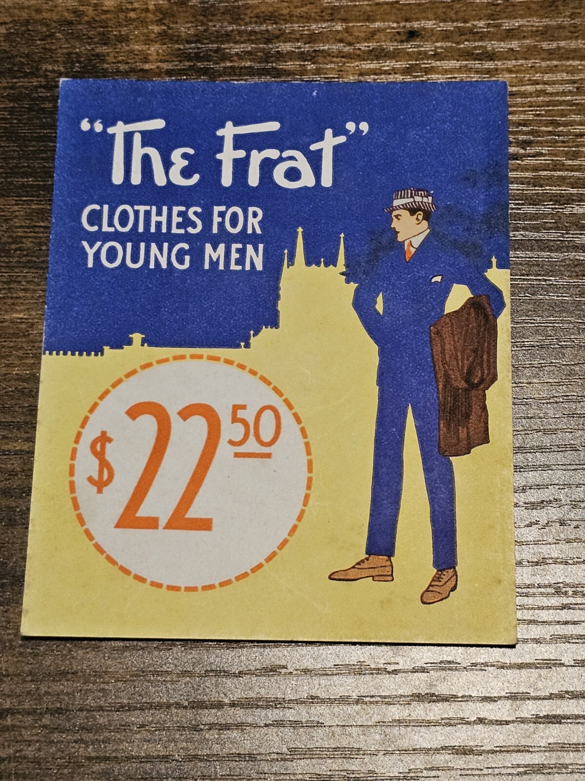 Vintage “The Frat” Clothes For Young Men $22.50 Price Ticket Tag Sign