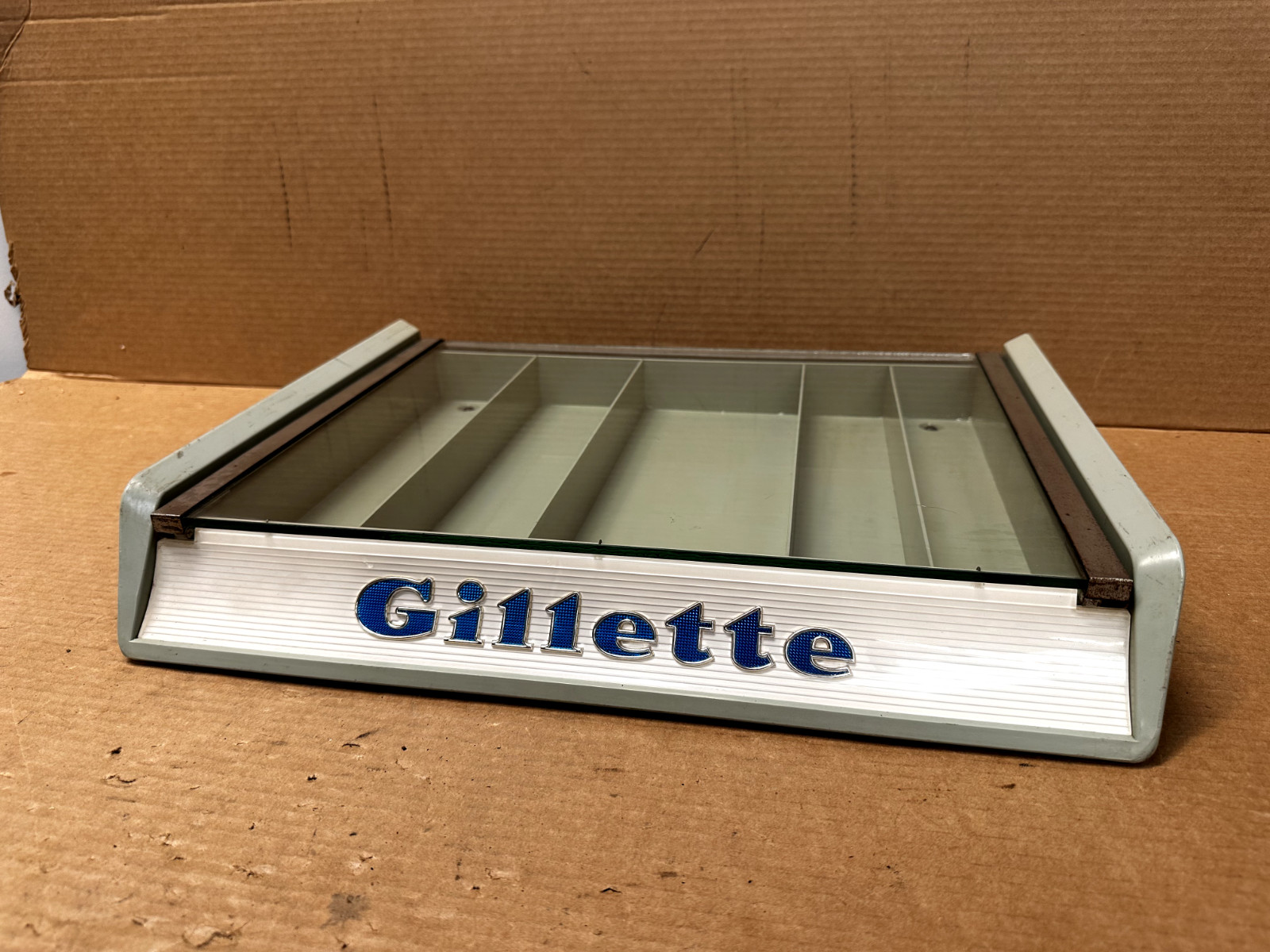 1950s Gillette Display Case W/ Shaving Razor Brush Collection Barber Shop Decor