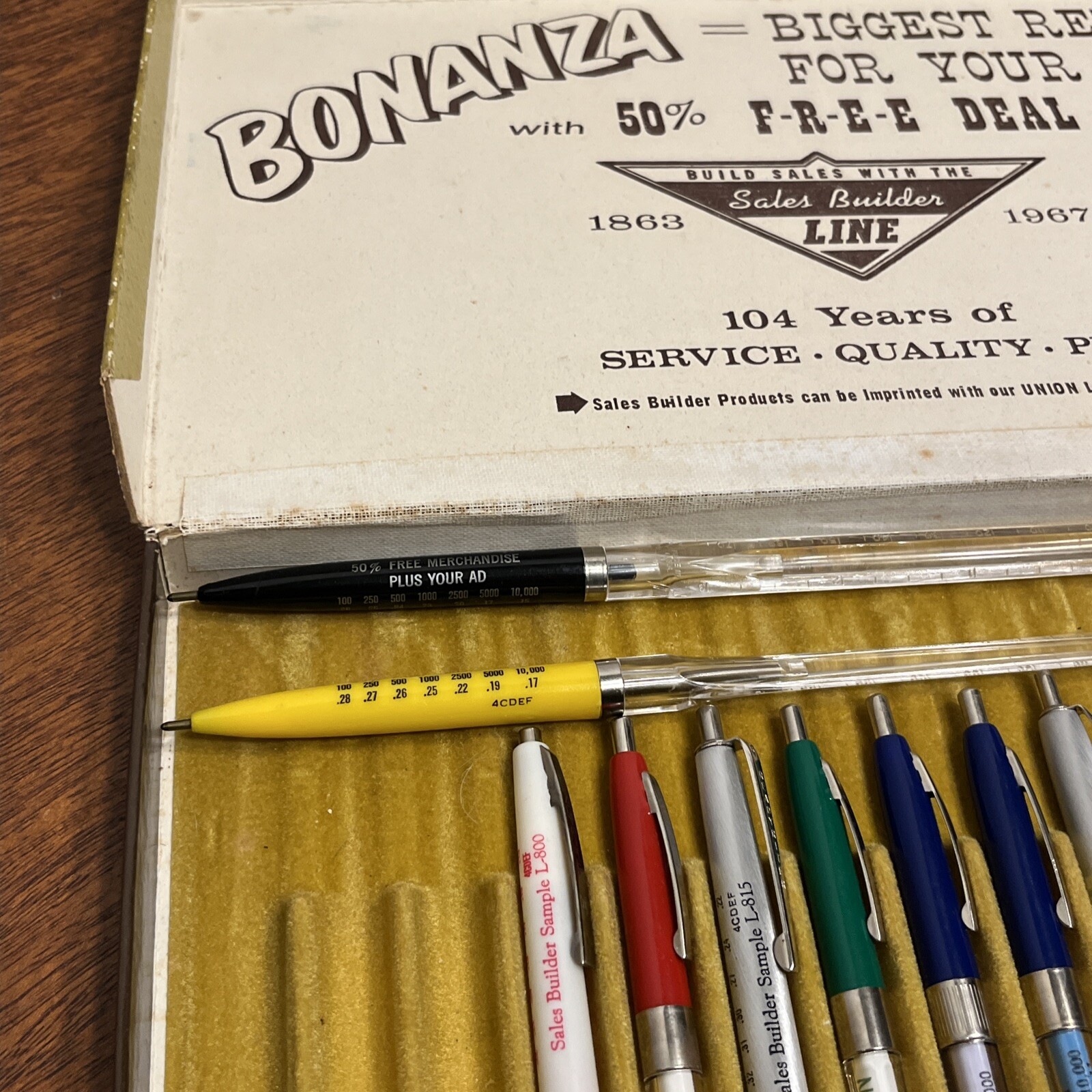 Bonanza Pak Sales Builder Line Salesman Sample Kit w 12 Ballpoint Pens in box!