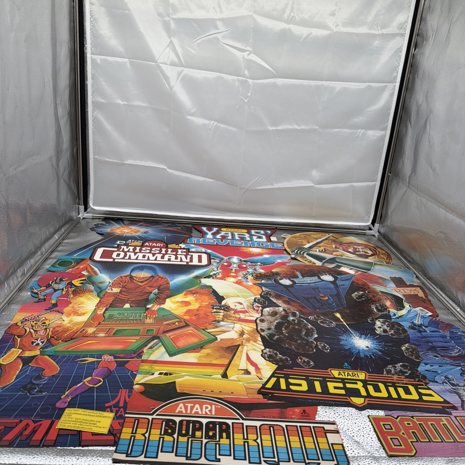 Lot Of 8 Atari Store Display Advertising Sign 1982 Astroids Battle See Pics More