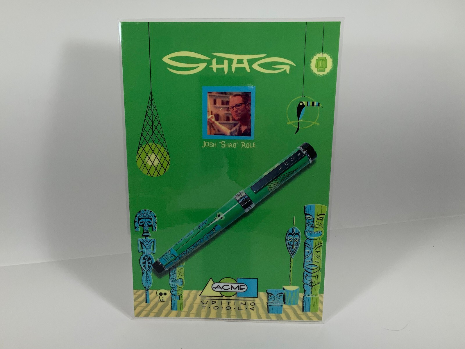 Vintage ACME Studio JOSH “SHAG” AGLE TIKI ART Pen Laminated Easel Card