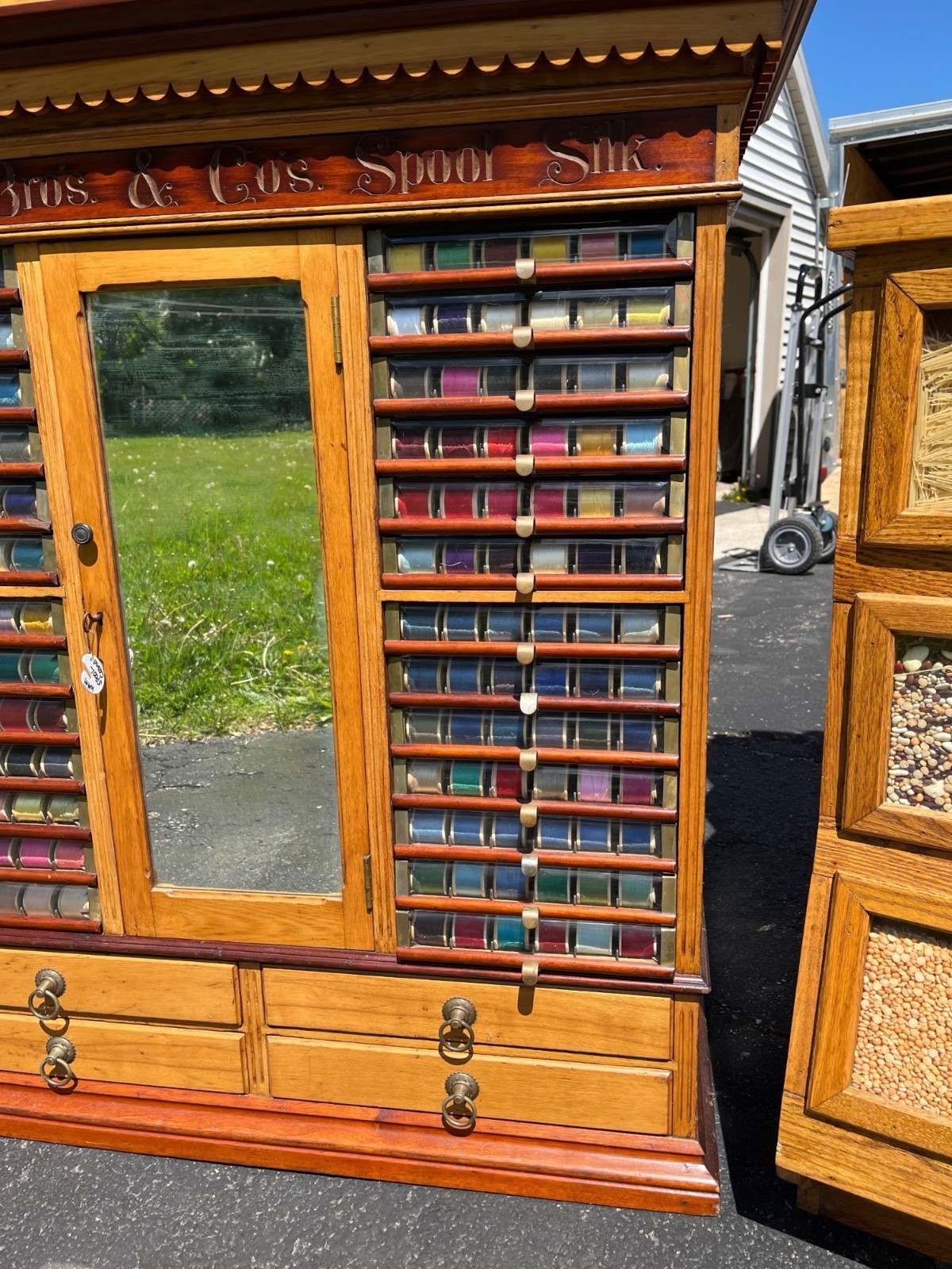 Original Antique 1900s Belding Silk Spool Country Store Advertising Cabinet