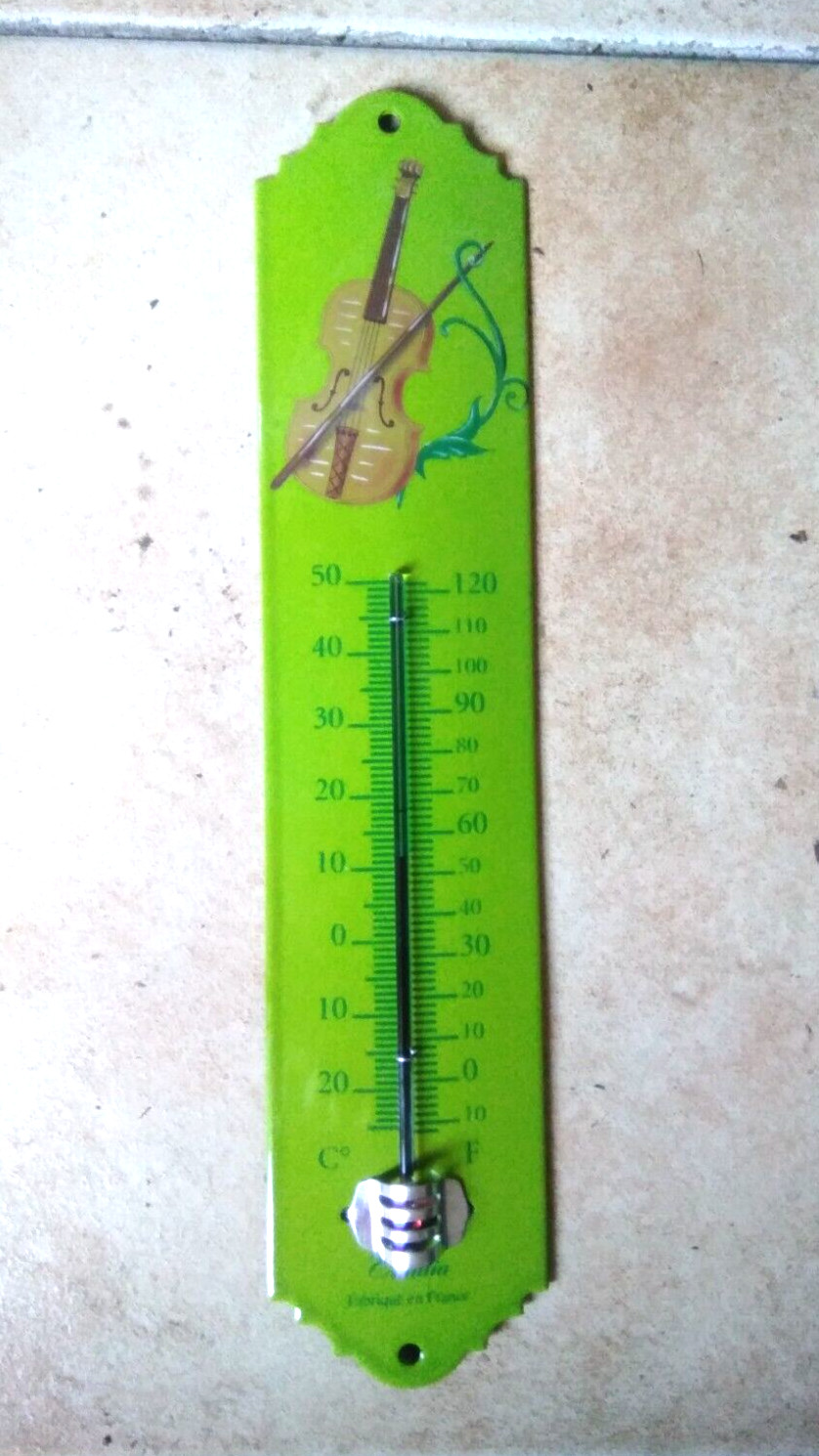 30cm APPLE GREEN ENAMEL THERMOMETER VIOLIN INSTRUMENT MADE IN FRANCE NEW