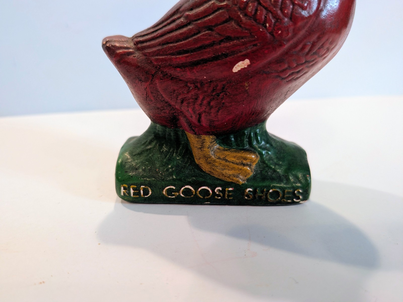 Antique 1920s Red Goose Shoes Advertising Figurine Chalkware 4.5″ Display Statue