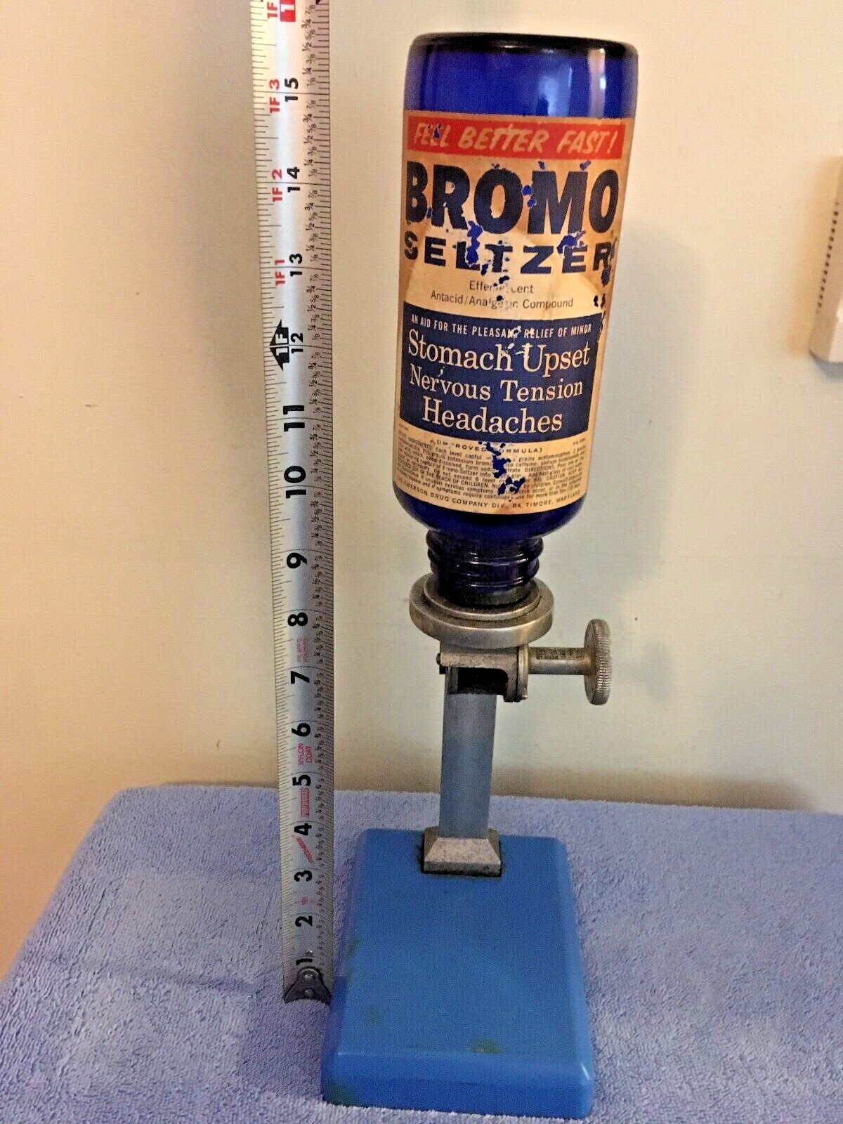 EMERSON DRUG CO BROMO SELTZER PHARMACY SODA FOUNTAIN DISPENSER MACHINE GLASS JAR