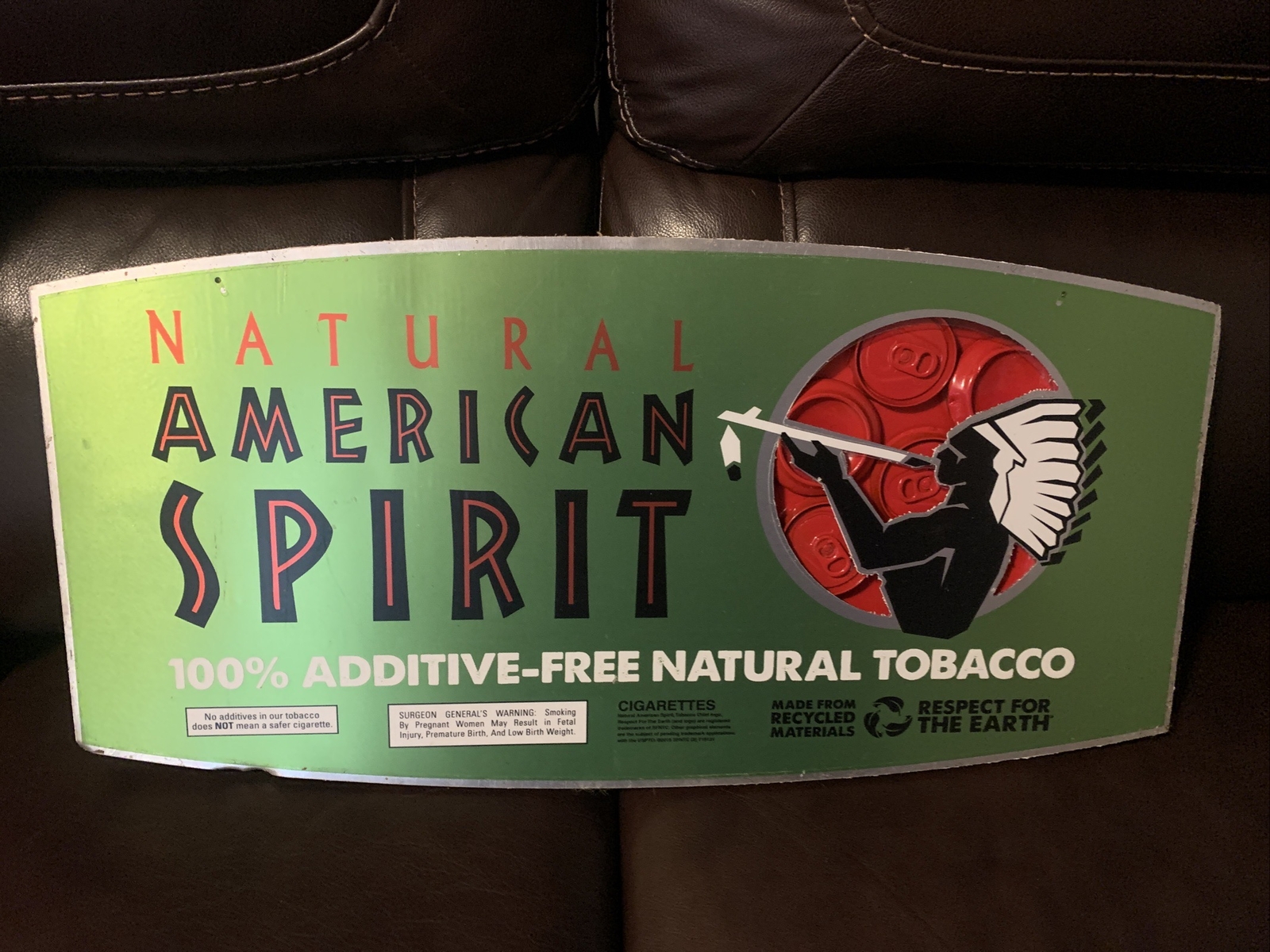 Vintage Store Display Sign Aluminum Double Sided Natural American Spirit Tobacco