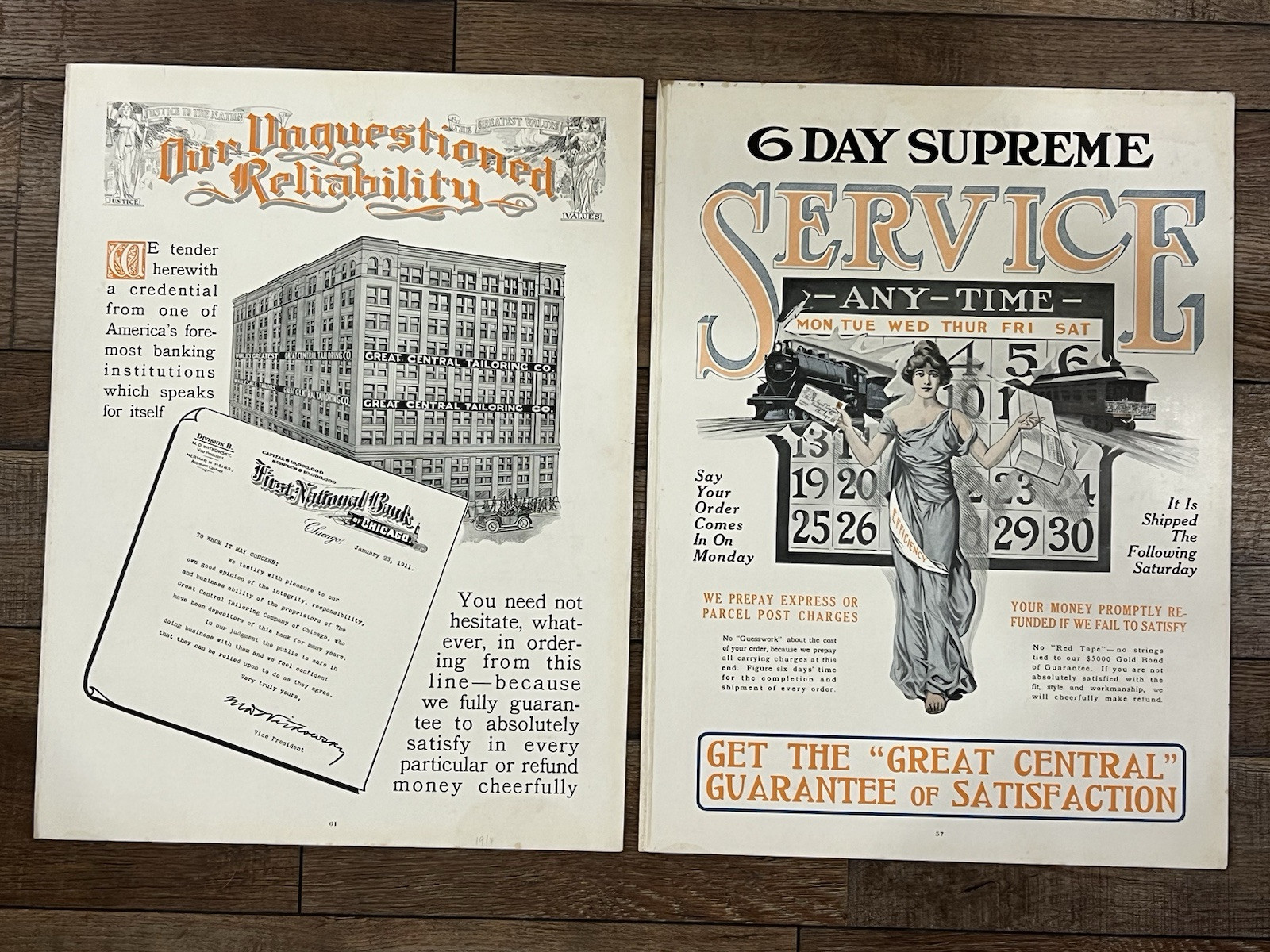Antique Org. General Store Advertising Signs Clothing Chicago Fashion Art Deco