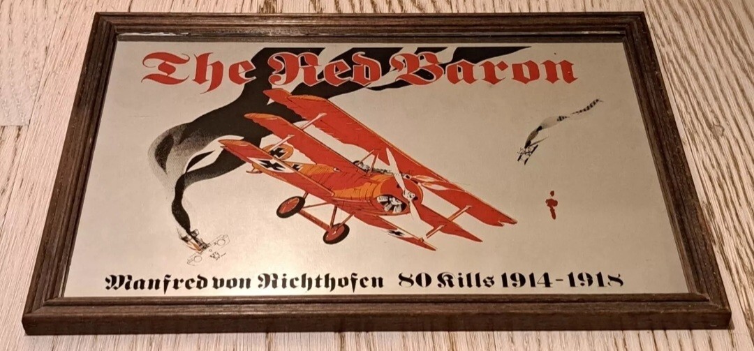 MIRROR PAINTING-RED BARON/THE RED BARON-MIRROR PAINTING PICTURE WW1-VINTAGE