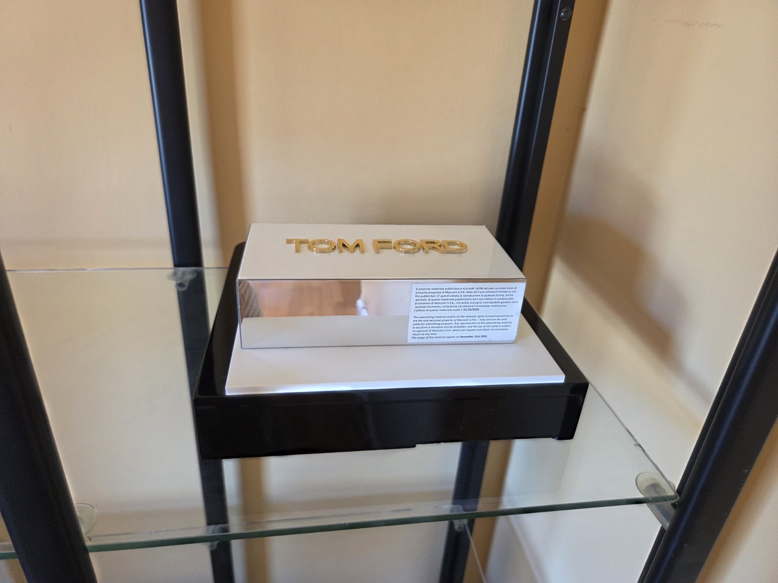 TOM FORD SUNGLASSES EYEGLASSES LOGO DISPLAY, SIGN. PLASTIC MIRROR , WHITE/BROWN