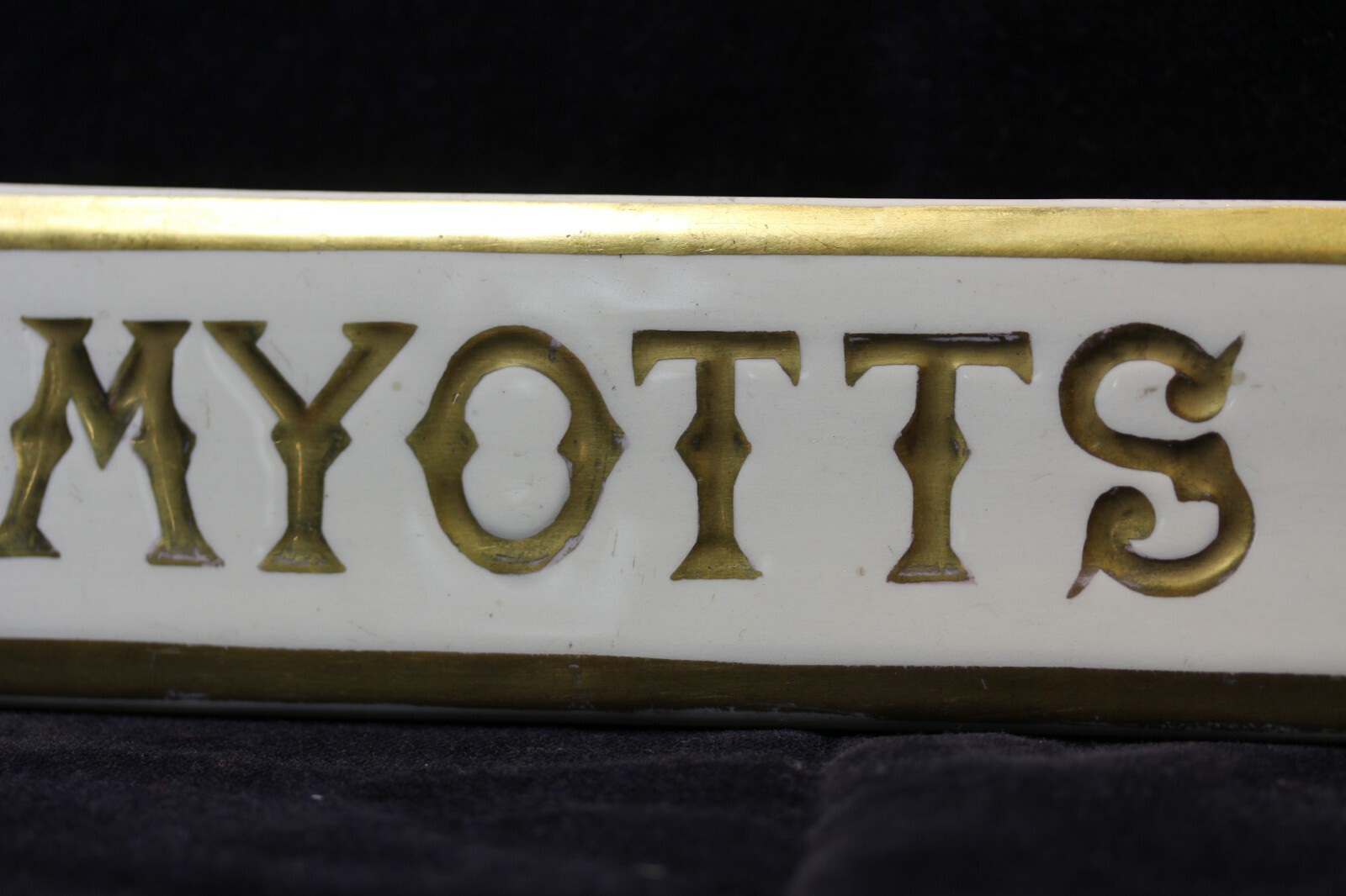 Myotts China Store Retail signage POS plaque Bone china – gold writing and edge