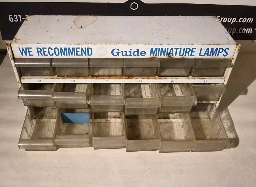 AC Delco Guide Miniature Lamps 18 Drawer Vintage Gas Station Display Cabinet