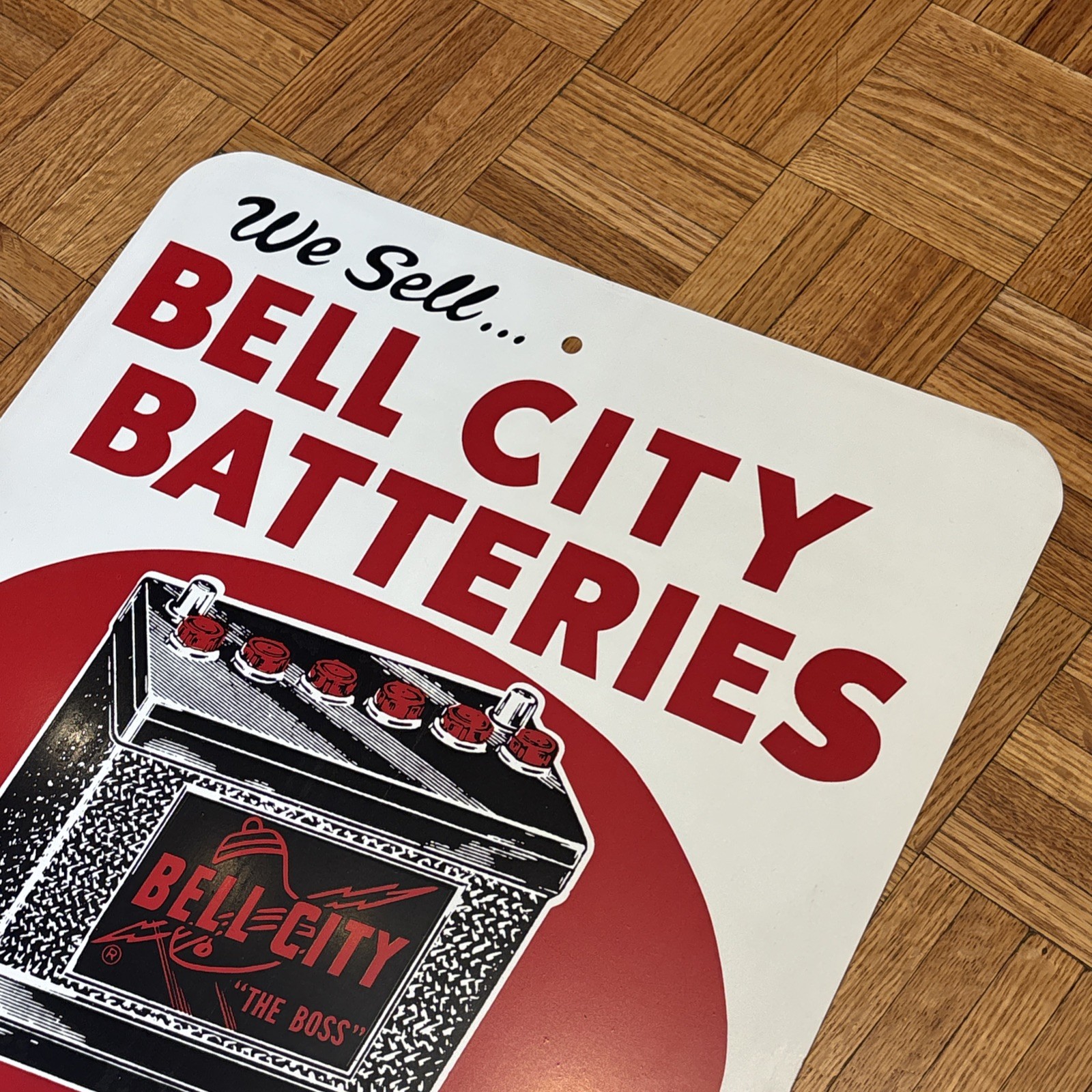 Vintage Bell City Batteries Belleville, IL Heavy Metal Shop Sign – 24 x 18”
