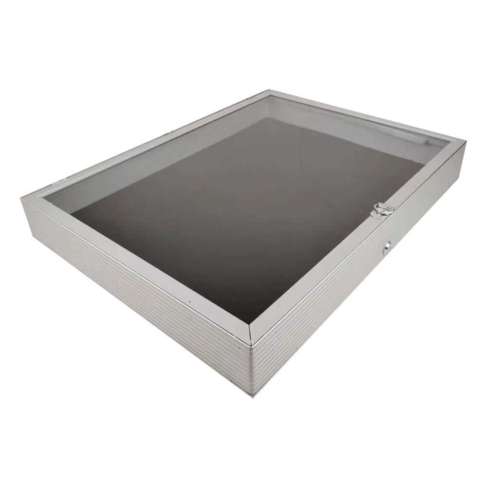 Lockable Aluminum Display Case 36 x 24 x 4″ Silver Showcase for Collectibles