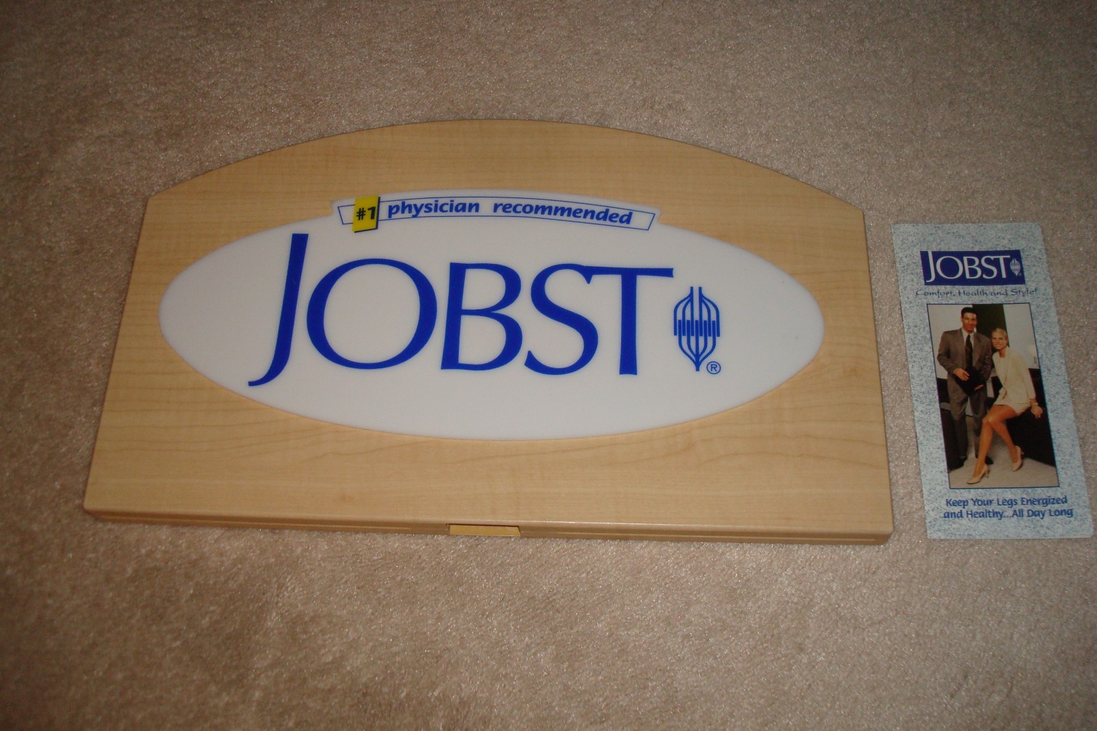 Vintage Jobst Double Sided Wood and Acrylic Pharmacy Display Sign and Pamphlet