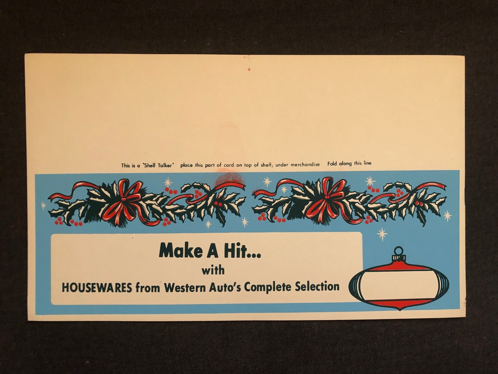 Vintage STORE SIGN Shelf Talker Christmas Ornament Holly Wreath MAKE HIT nos #12