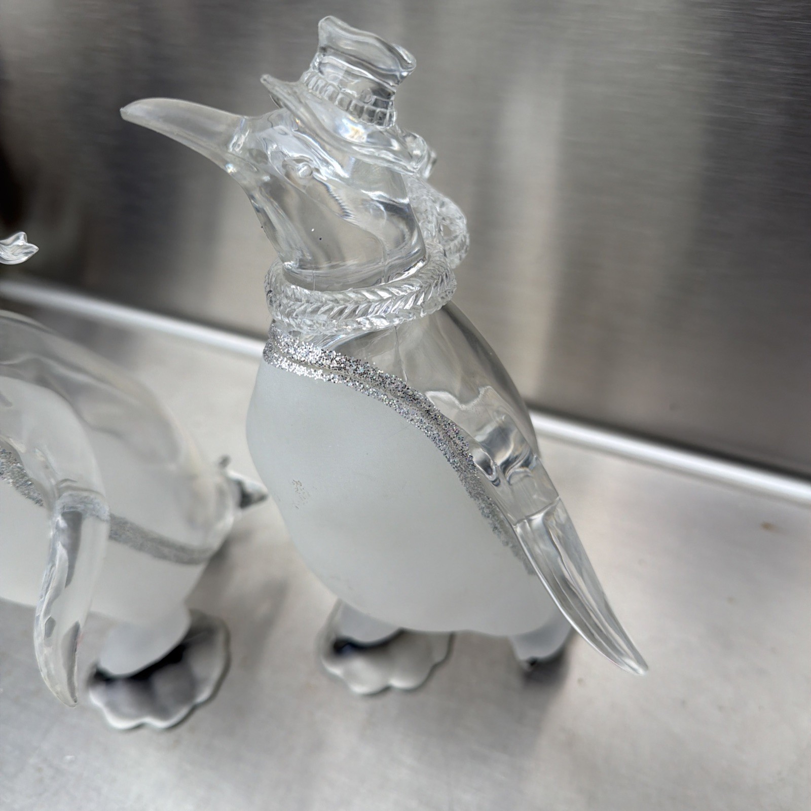 Lot Of 3 Lucite Penguin On Ice Skates MCM Clear & Frosted Movie Prop- Vintage