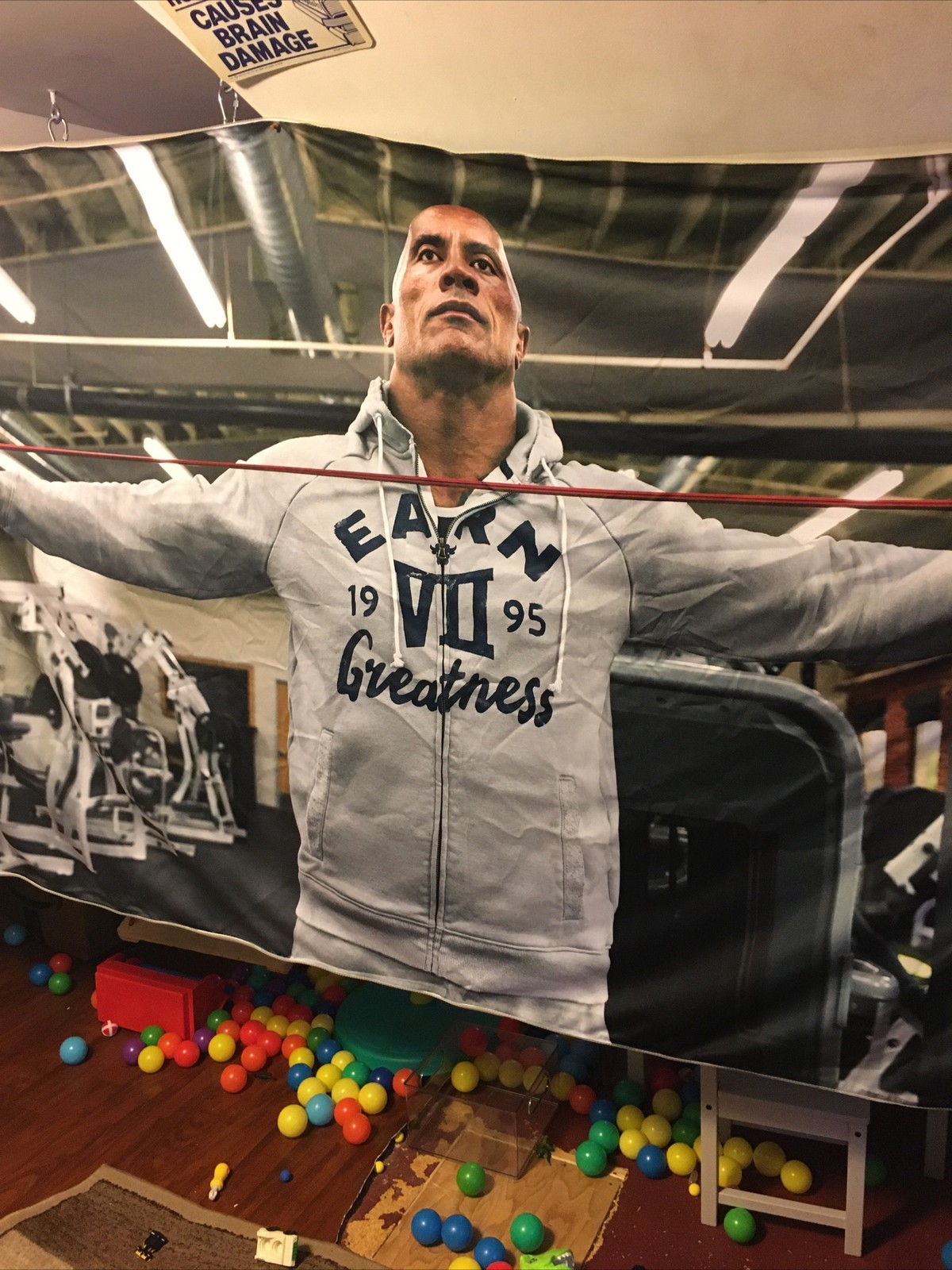 Massive Dwayne Johnson The Rock Fabric Display WWF Under Armor Earn Greatness