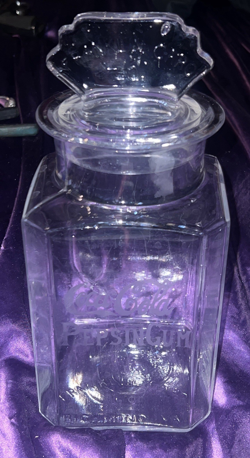 ANTIQUE COCA~COLA EMBOSSED GLASS PEPSIN GUM JAR W/LID (FRANKLIN CARO CO)
