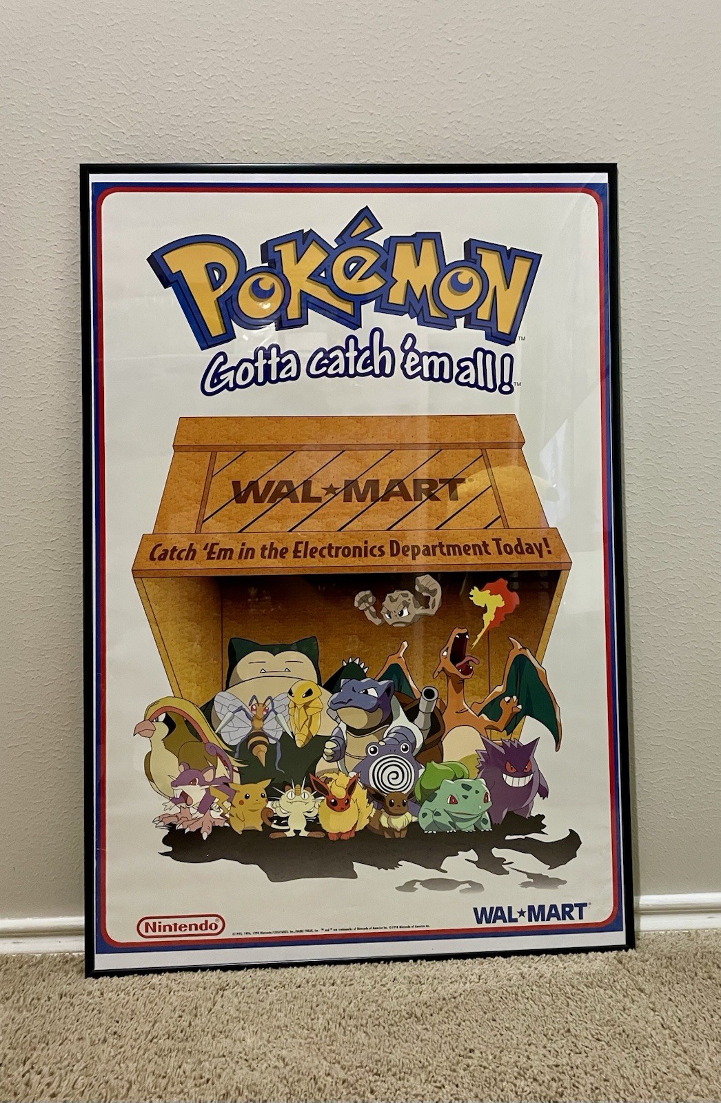 1998 Pokemon Gameboy Red And Blue Walmart Promotional Display Poster 26” X 38”