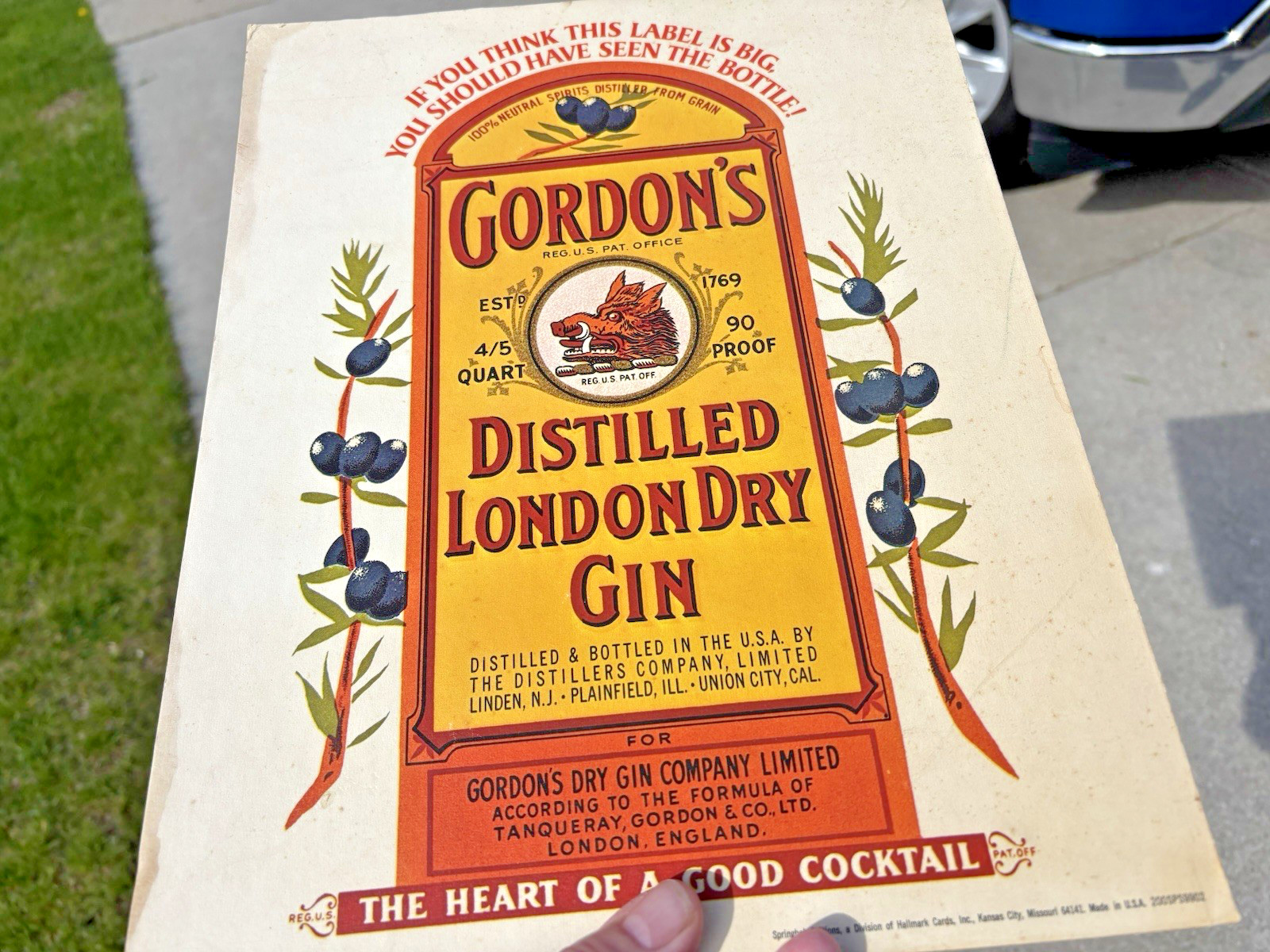 Vintage Gordon’s London Dry Gin Cardboard Easel Back Advertising Sign Display
