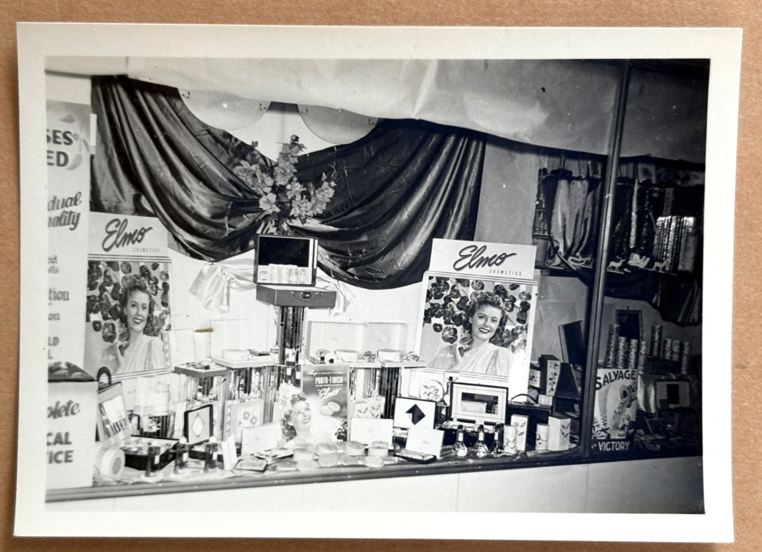 1940s Window Display ELMO COSMETICS Vintage B&W Snapshot Photograph