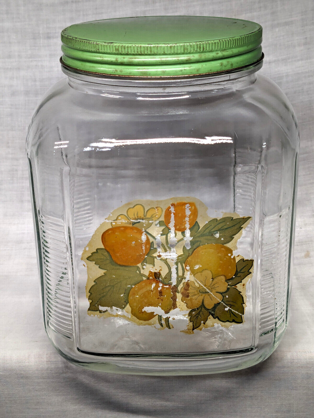 Large General Store Jar Square 1 Gallon 4 Qt Candy Jar & Lid Metal Lid VINTAGE