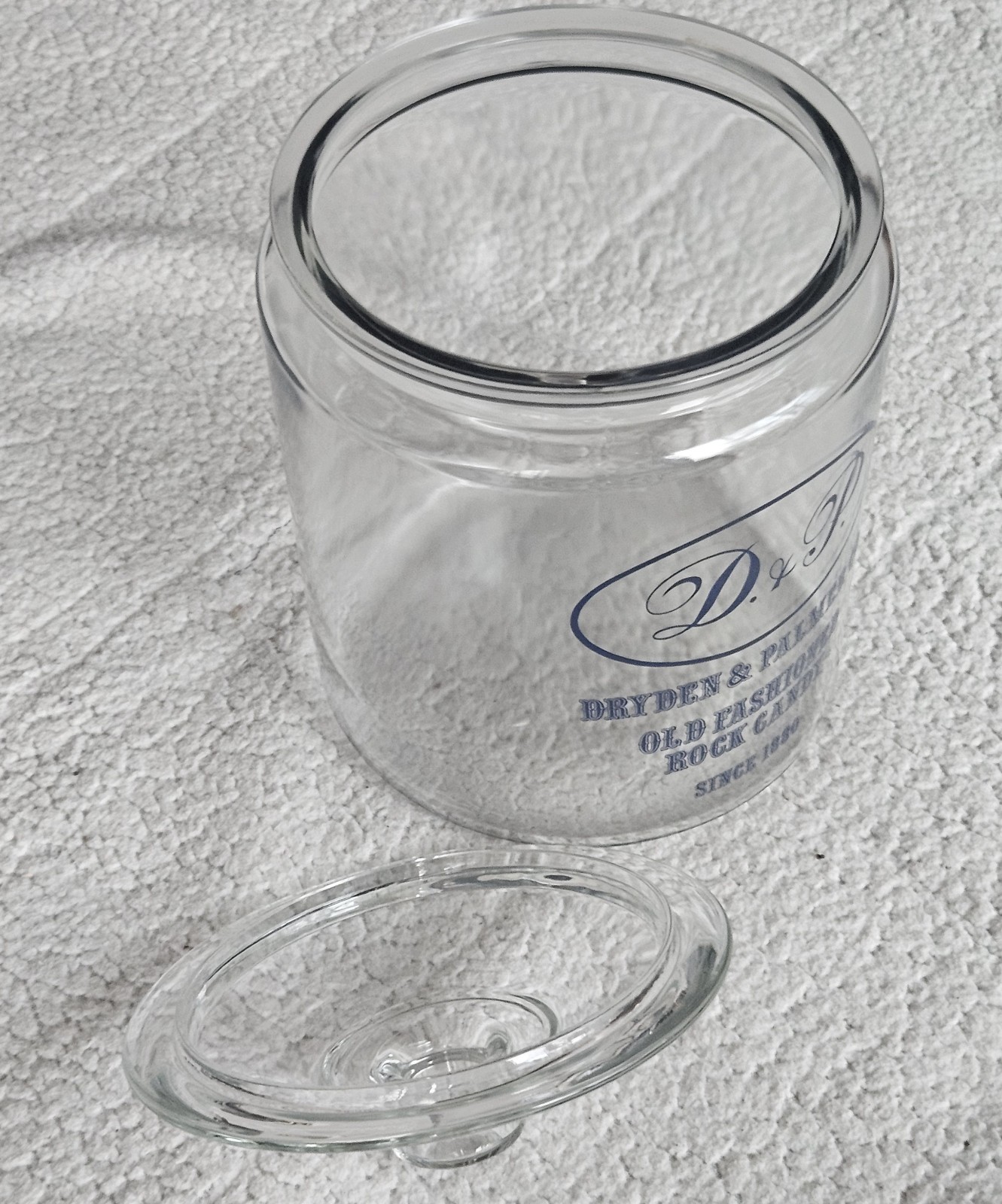 Vtg D&P Dryden & Palmer Glass Rock Candy Jar + Lid 14″ x 9″ | Gen. Store Display
