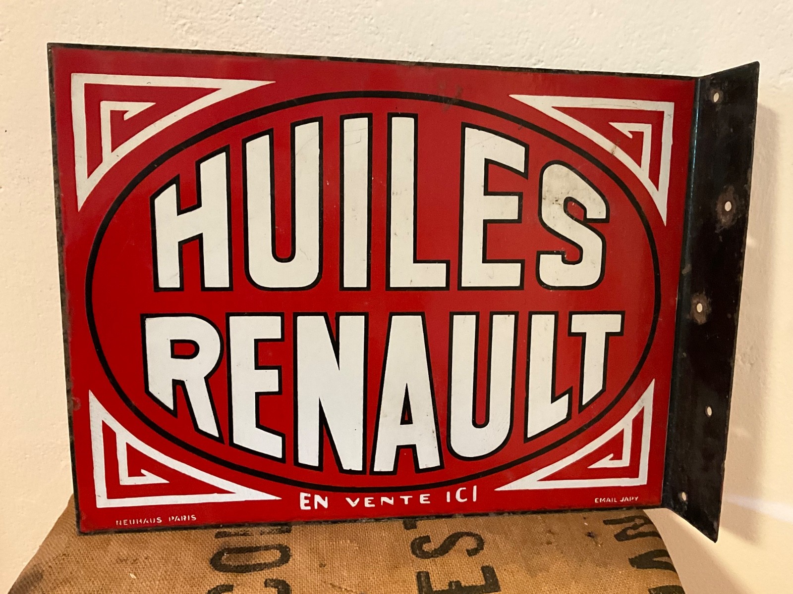 old enamel plate garage RENAULT OILS square circa 20/30