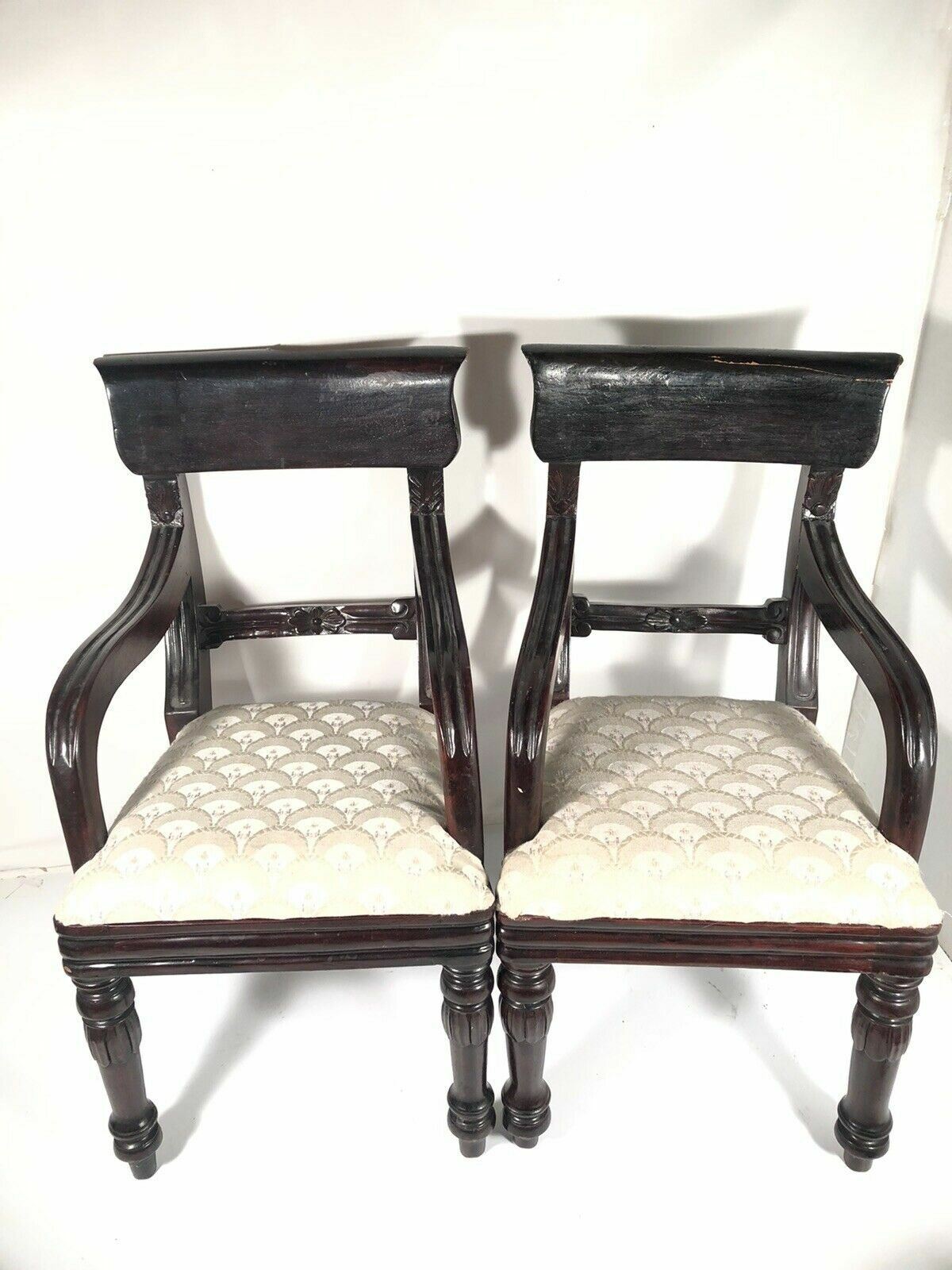 Salesman Sample Vintage Pair Matching Wood Carved Armchairs Doll Display Seats