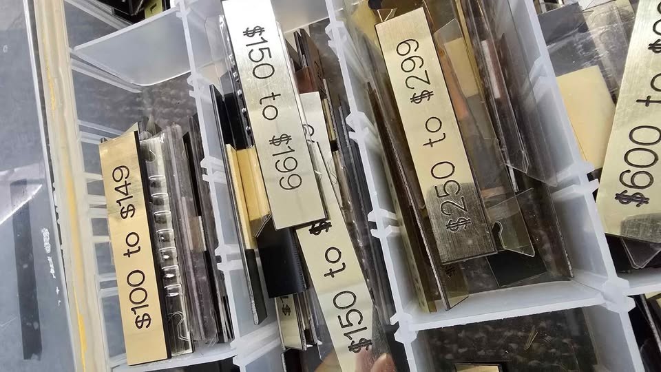 Showcase Gold and silver pricing markers tags badges, 2 boxes full