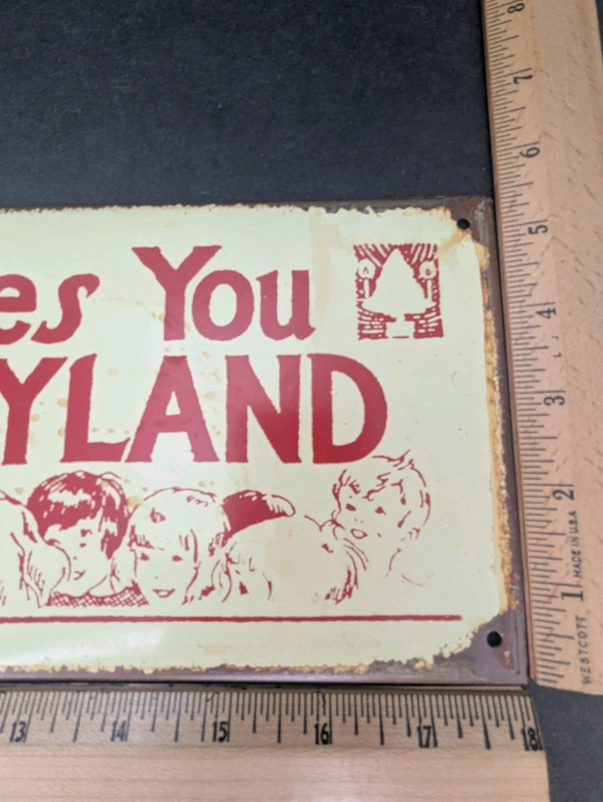 18” Store Display Sign Santa Welcomes You to Toyland Vtg Steel Metal Christmas