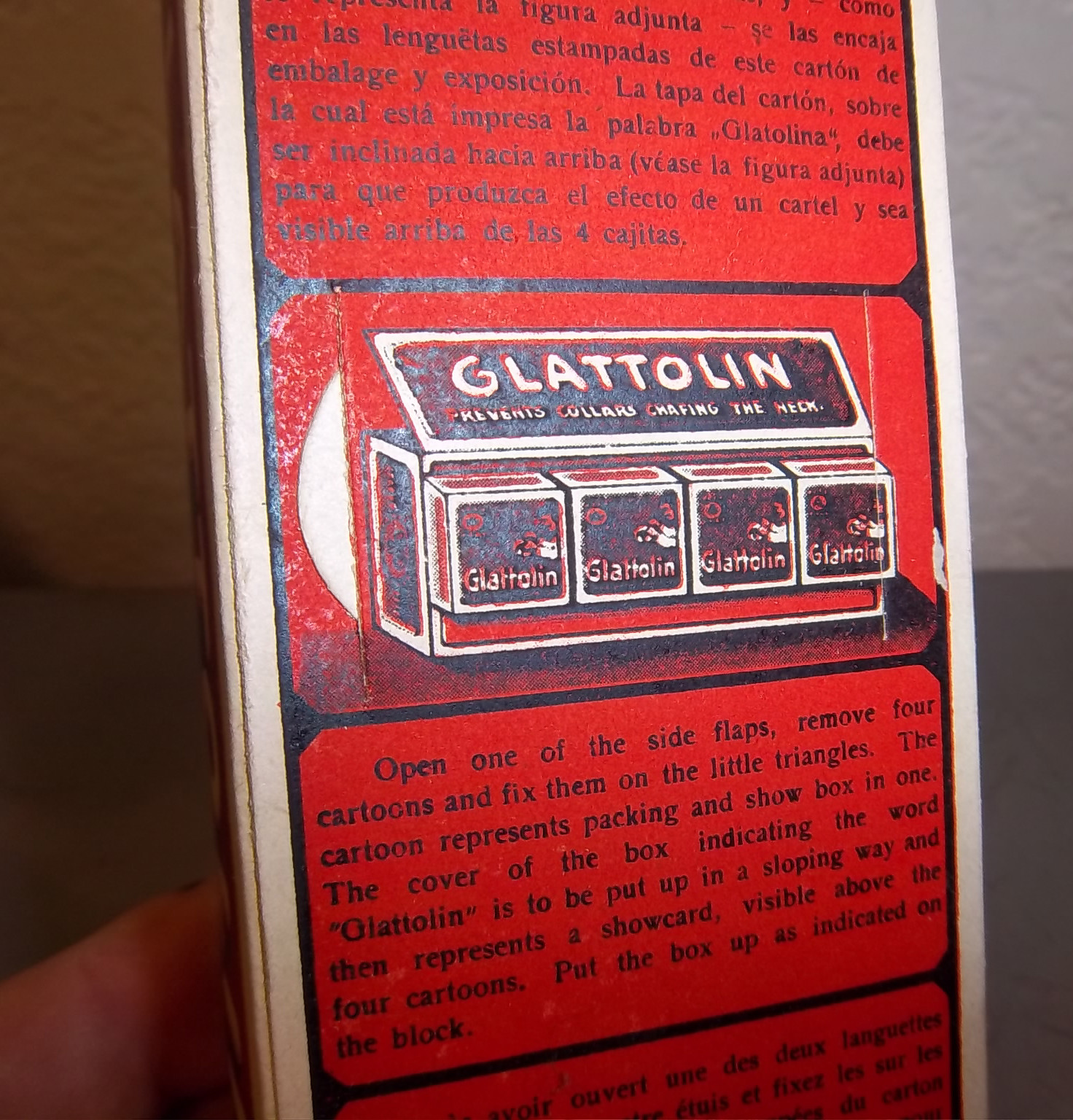 1910s store display box of 12 individual boxes of GLATTOLIN Collar chafing wax